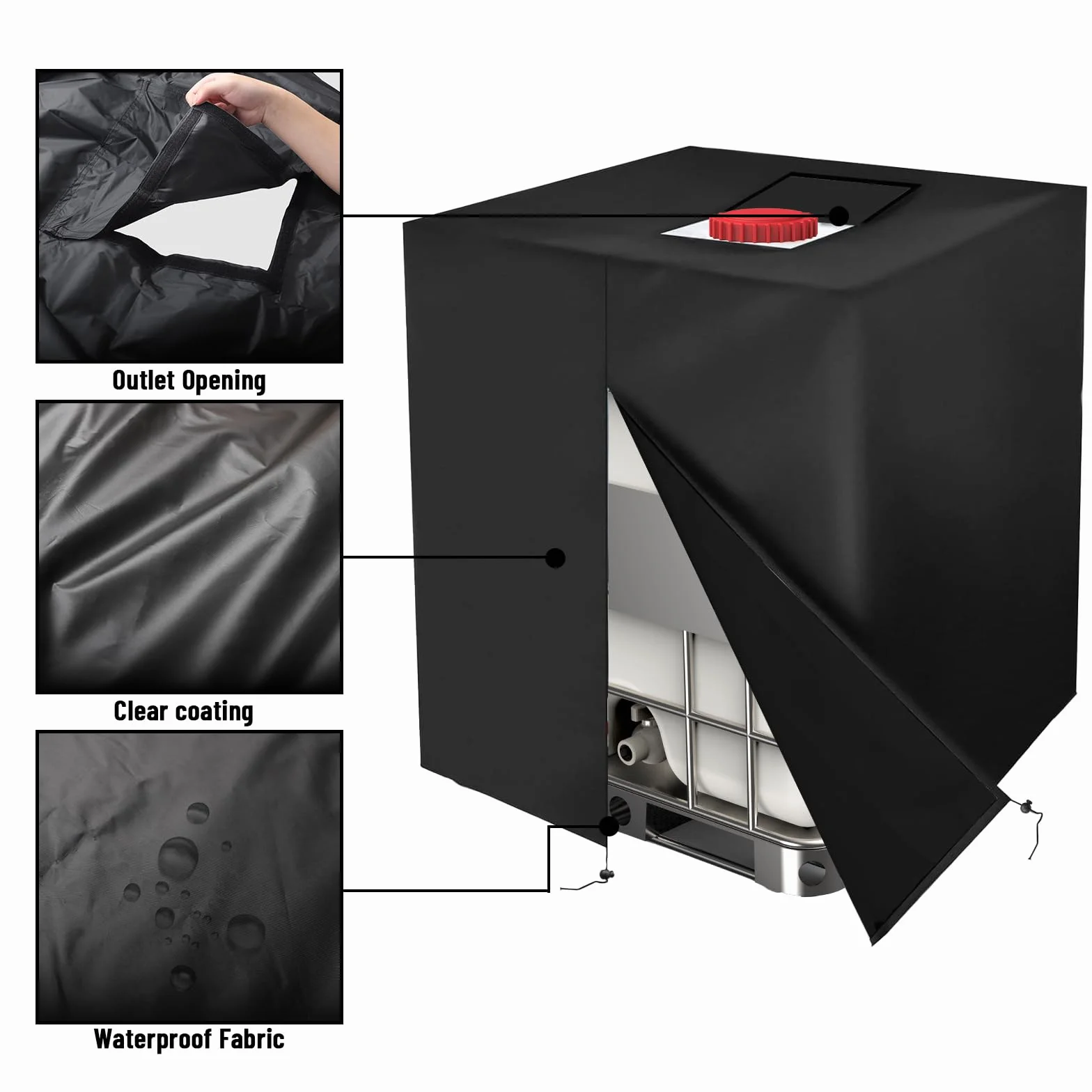 Pokrywa na zbiornik IBC 1000L – Wodoodporna osłona UV do zbiornika wodnego i kontenera IBC 420D – Plandeka z zamkiem błyskawicznym 120x100x116 cm