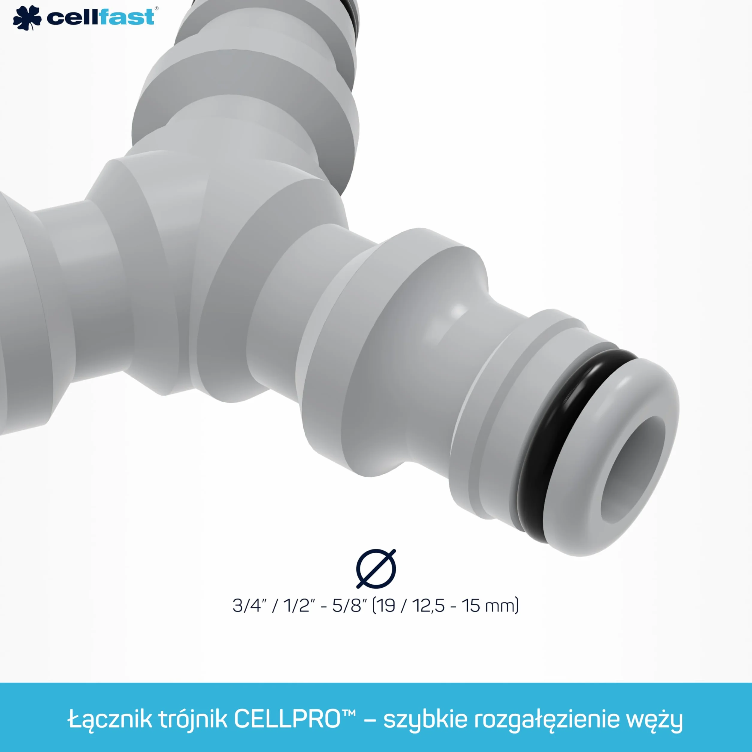Cellfast Łącznik trójnik IDEAL™, Ciśnienie maksymalne: 6 bar, Technologia: UNI FIT™, do rozłącznego połączenia, Wysoka jakość, Łatwy montaż, 1/2” lub 3/4”