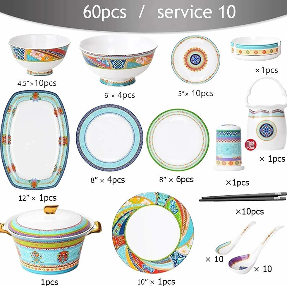Ceramiczne zestawy zastawy stołowej – nadaje się do kuchenki mikrofalowej i zmywarki, porcelanowy zestaw naczyń, talerze i miski, elegancka zastawa stołowa do domowej restauracji i na imprezy