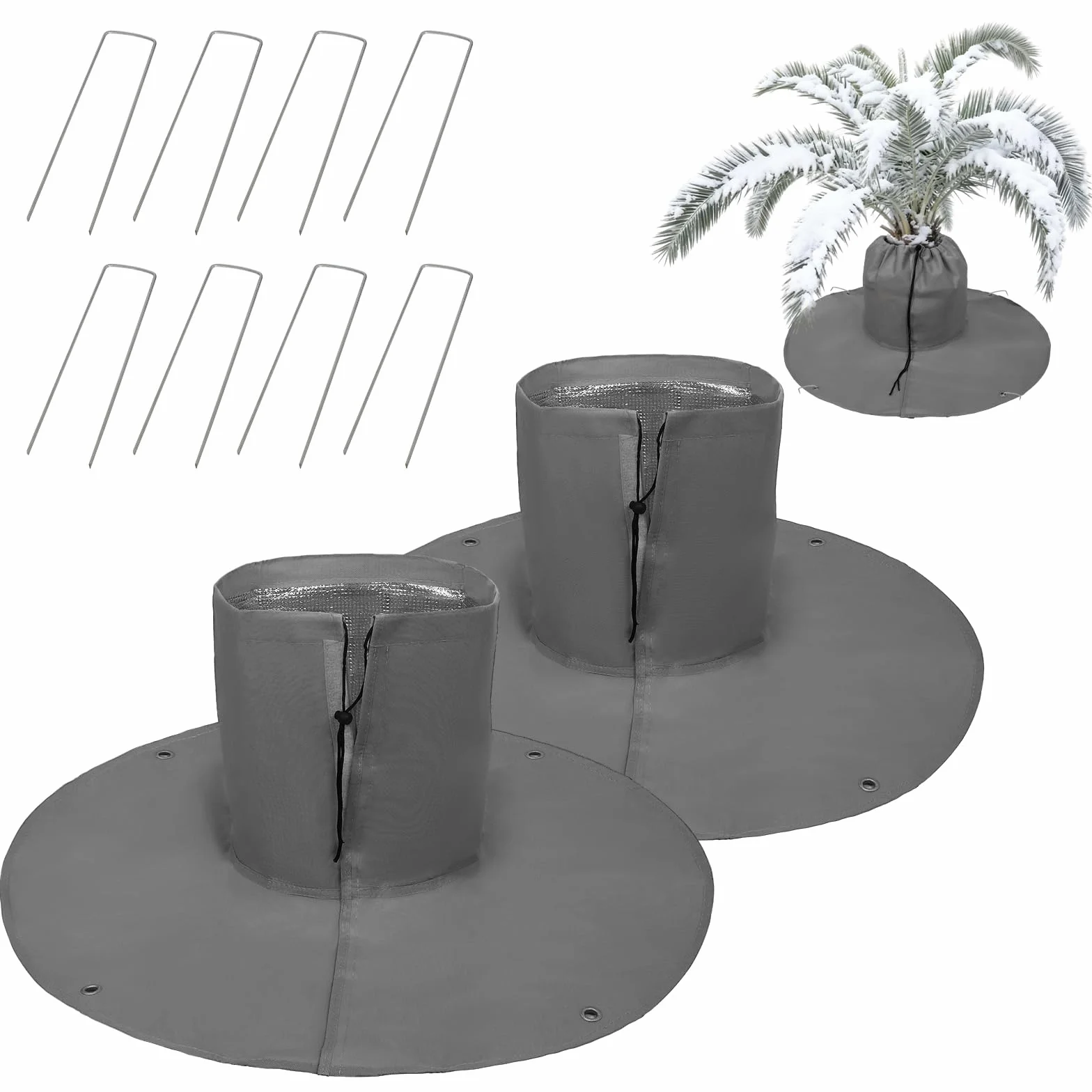 Gucass 2 sztuki, ochrona przed zimnem dla palm, ochrona przed zimnem dla roślin i drzew o średnicy do 35 cm, podwójna izolacja, Ø 100 cm, 100 g/m² (szare)