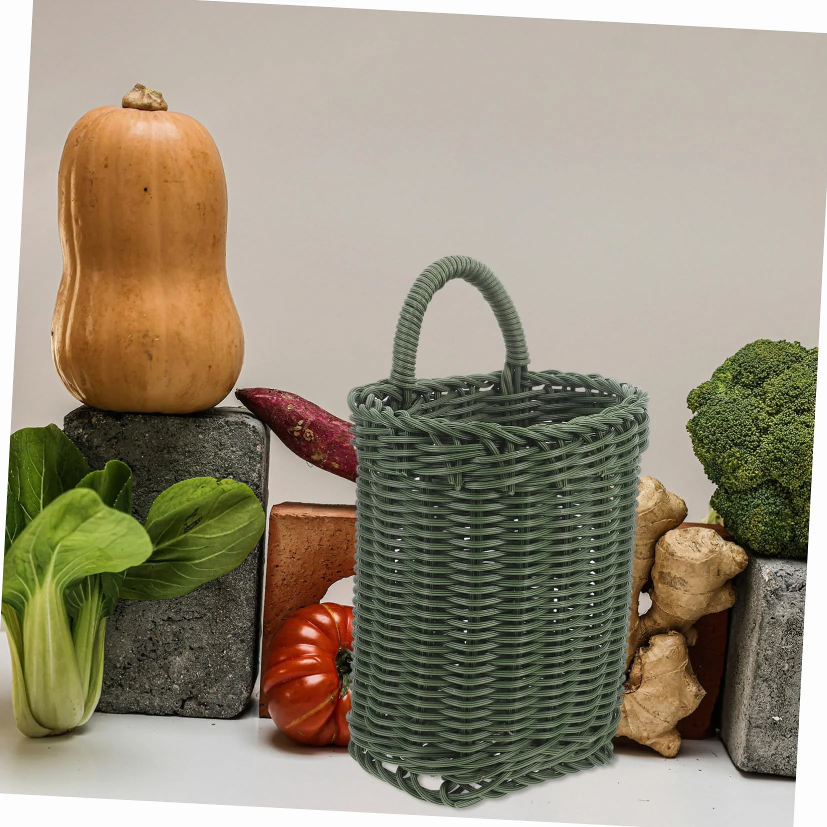 Koszyk Rattanowy Ścianę Do Przechowywania Cebuli i Czosnku Stylowy Woven Hanging Basket Do Organizacji Kuchni i Dekoracji Wnętrz