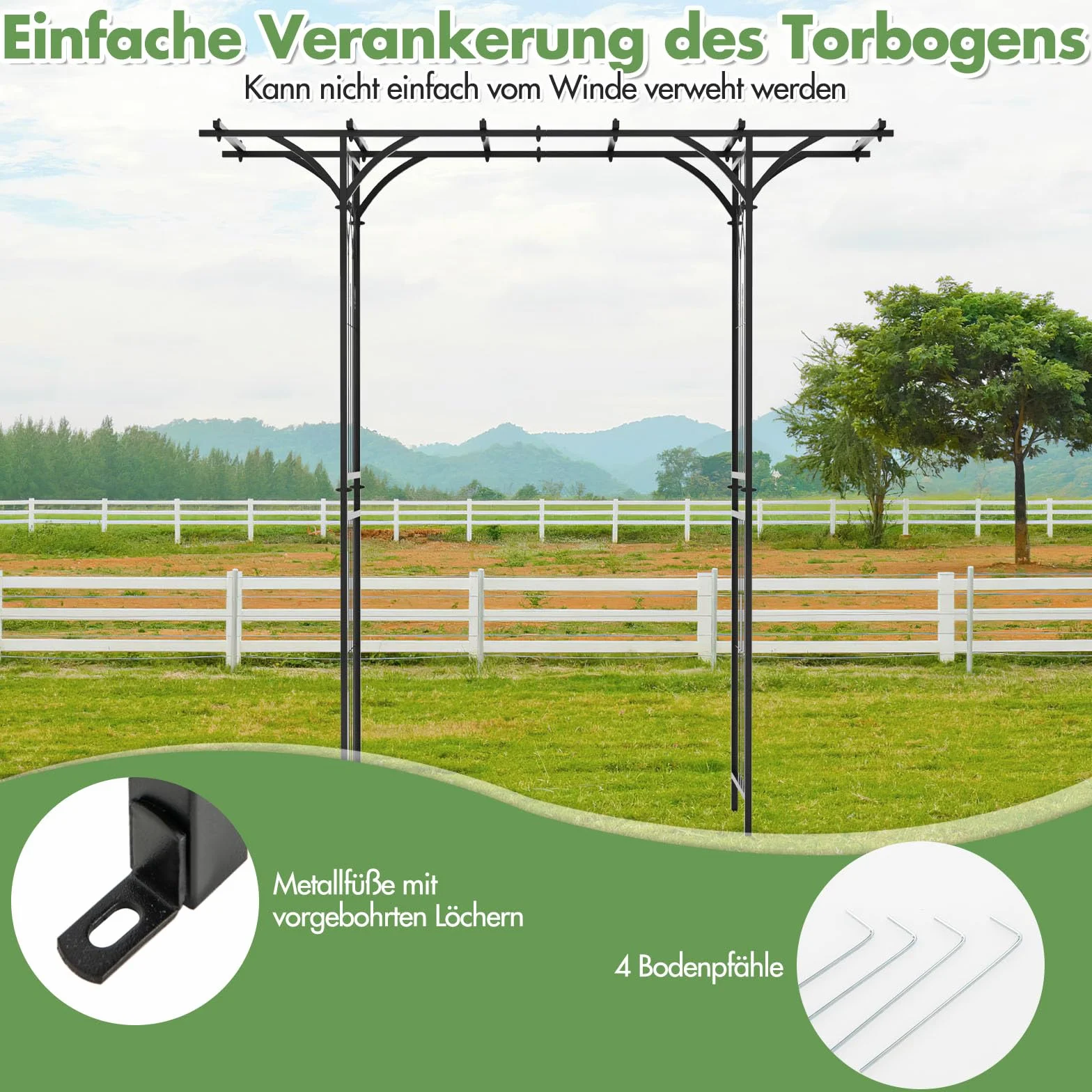 GOPLUS Łuk do róż z metalu, 200 x 52 x 206 cm, łuk ogrodowy z kratkami i rozszerzonym dachem, pergola, pomoc dla roślin pnących, łuk weselny do ogrodu, na wesele i imprezę