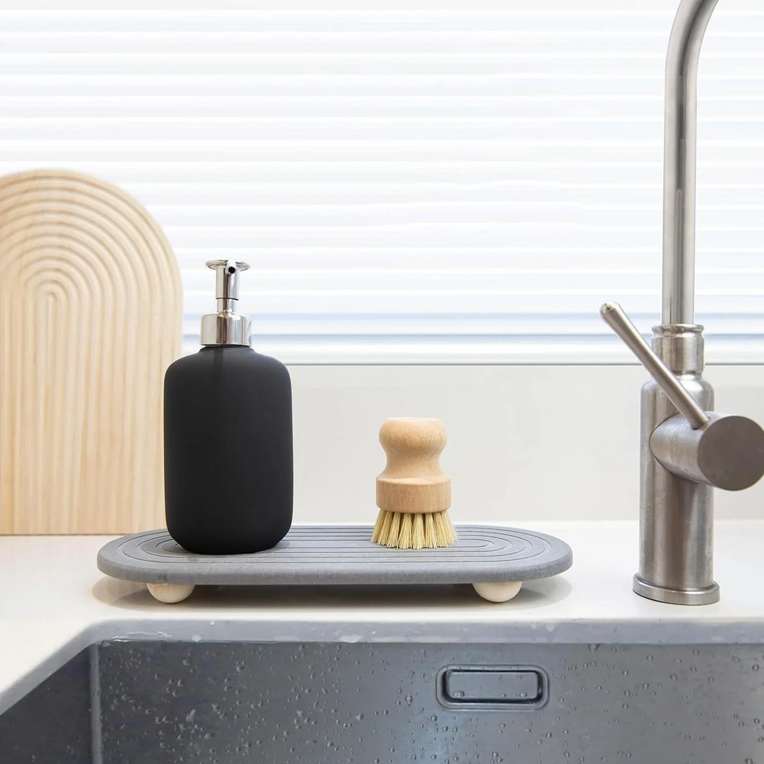 Fast Drying Tray, Multifunctional Counter Tray, Stylish Sponge Holder, Diatomaceous Earth, 30x10x2cm, Quick Drying For Soap, Brushes, Toiletries, Kitchen Sink Organizer