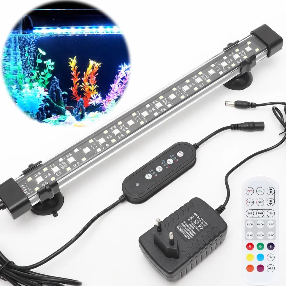 Oświetlenie LED do akwarium, oświetlenie akwarium, pełne spektrum światła do akwarium z timerem, 10 poziomów jasności, możliwość ściemniania, regulowany wyłącznik czasowy 6/10/12 godzin, oświetlenie