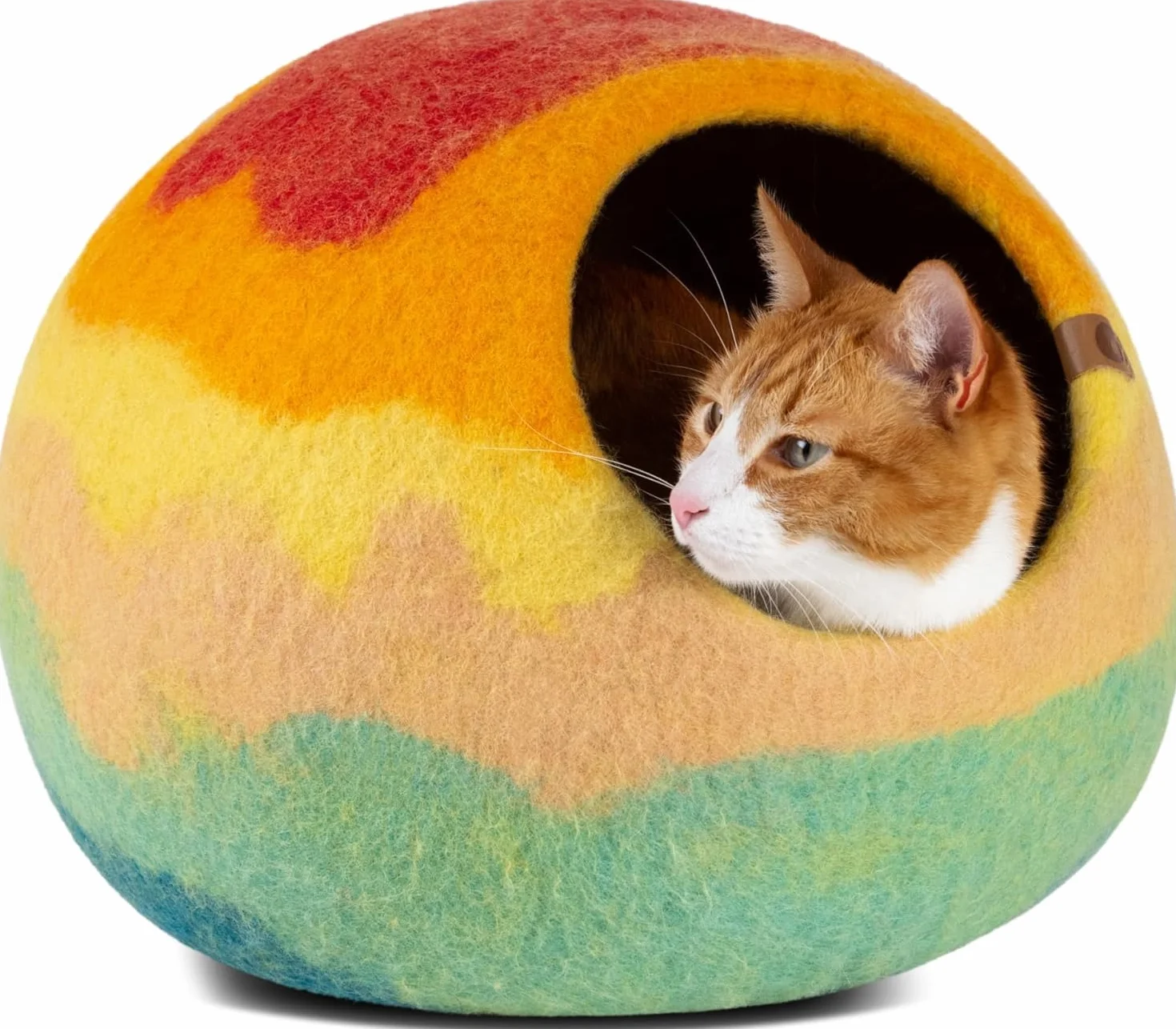 MEOWFIA Jaskinia dla kota – wysokiej jakości filcowe legowisko dla kotów domowych, ręcznie wykonane, 100% wełna z merynosów (żywe odcienie) (rozmiar M, kość słoniowa)