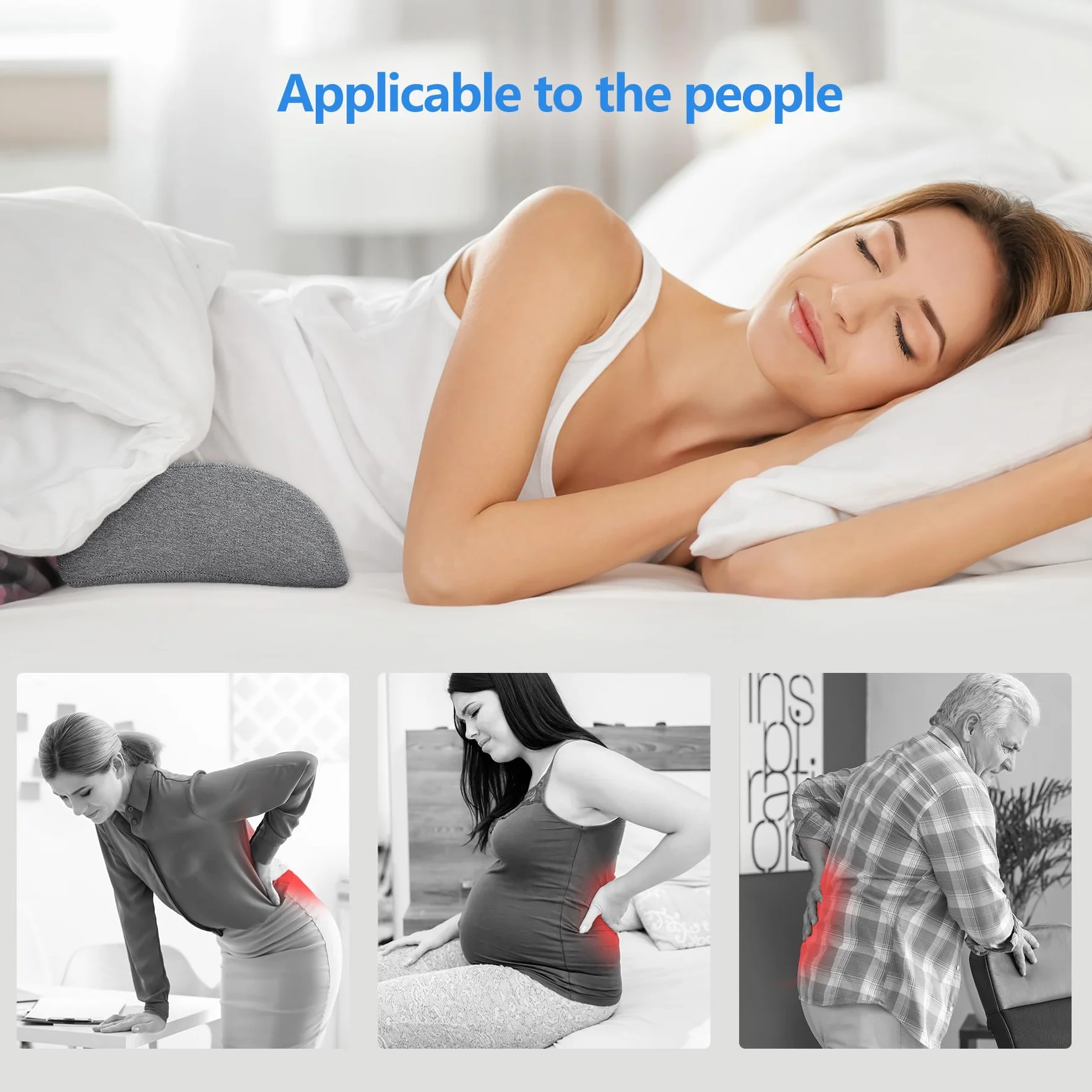 Cozyhealth Poduszka podtrzymująca lędźwie do spania, pianka z pamięcią kształtu, poduszka podtrzymująca lędźwie, łagodzi ból dolnej części pleców, podparcie talii, dla osób śpiących na plecach,