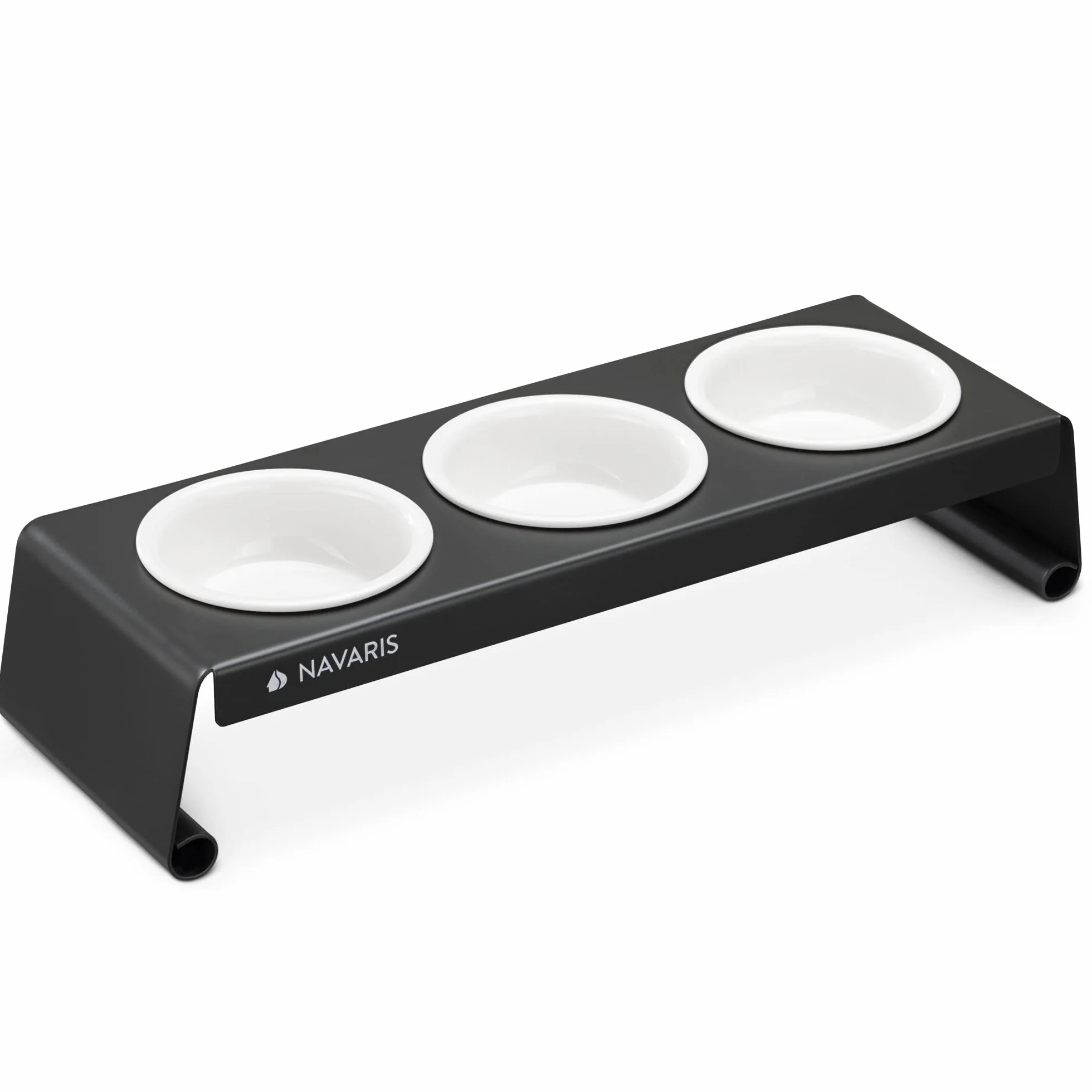 Navaris Ceramiczna Miska na Karmę z Metalowym Stojakiem dla Kota i Psa, 3 Sztuki, Podwyższona, Biała z Ciemnoszarą Podstawką
