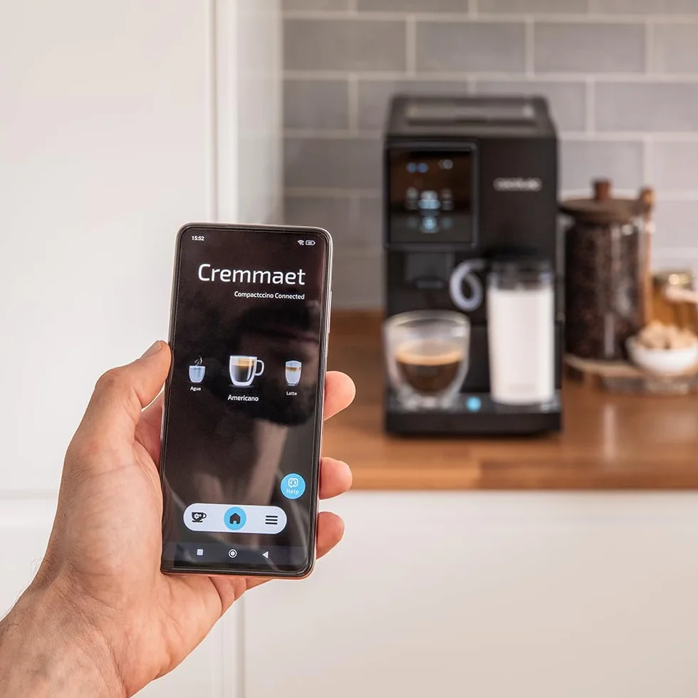 Cecotec Ręczny ekspres do kawy i Cappuccino Cremmaet Compactccino Connected. 30 odmian, zbiornik na mleko 400 ml, zbiornik na wodę 1,1 l, ekran TFT, Wi-Fi, pompa 19 bar, termoblok