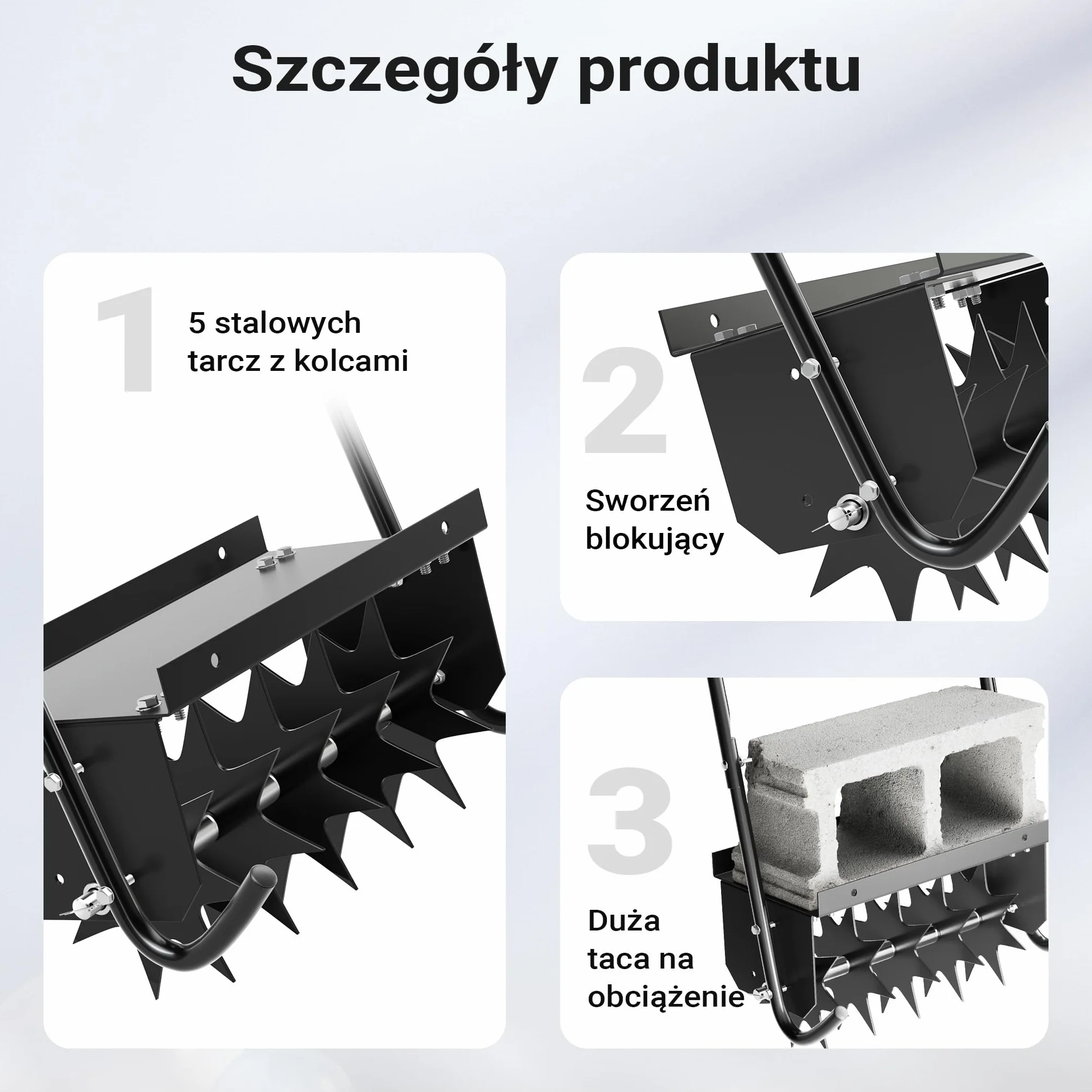Wiltec Wertykulator do trawnika o szerokości roboczej 40 cm i głębokości 6,4 cm, czarny aerator ręczny z 5 stalowymi tarczami kolczastymi do napowietrzania