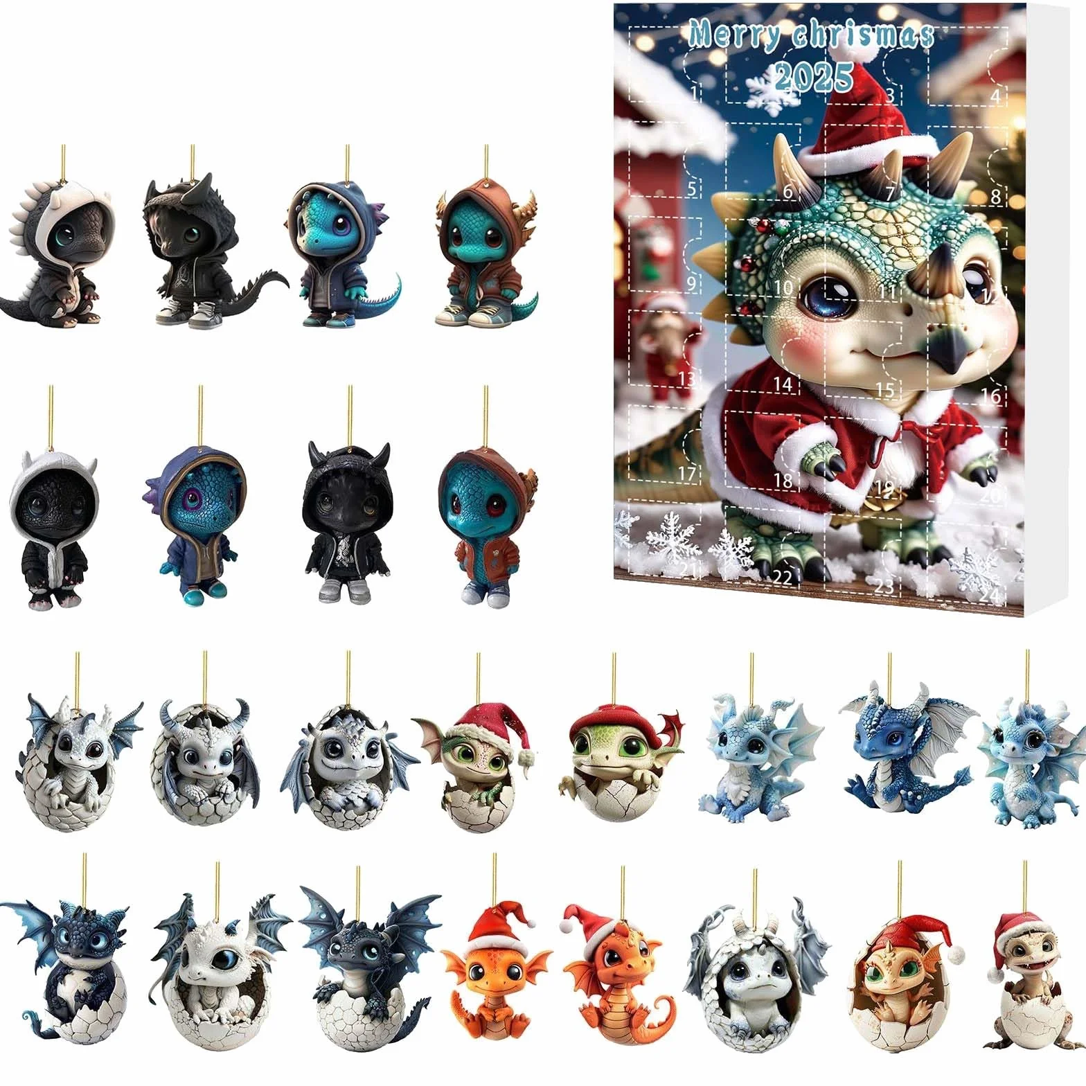 Kalendarz adwentowy 2025, 2D Dragon Ornament Adwent, kalendarze adwentowe z motywem zwierząt, kalendarz na choinkę, dekoracje świąteczne do domu