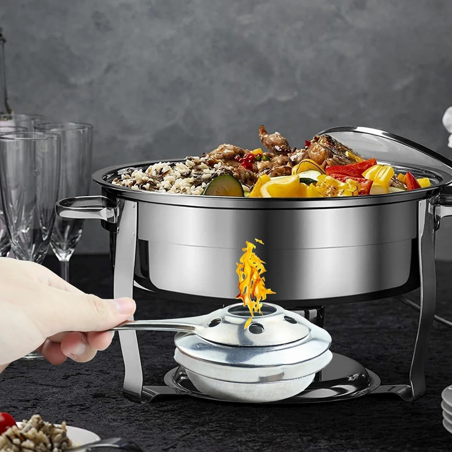 Voarge 2 sztuki palników do fondue, mini palniki alkoholowe ze stali nierdzewnej, do fondue, na kemping, do gorących garnków, do suszenia garnków, na zewnątrz, na kemping, wędrówki, bufet