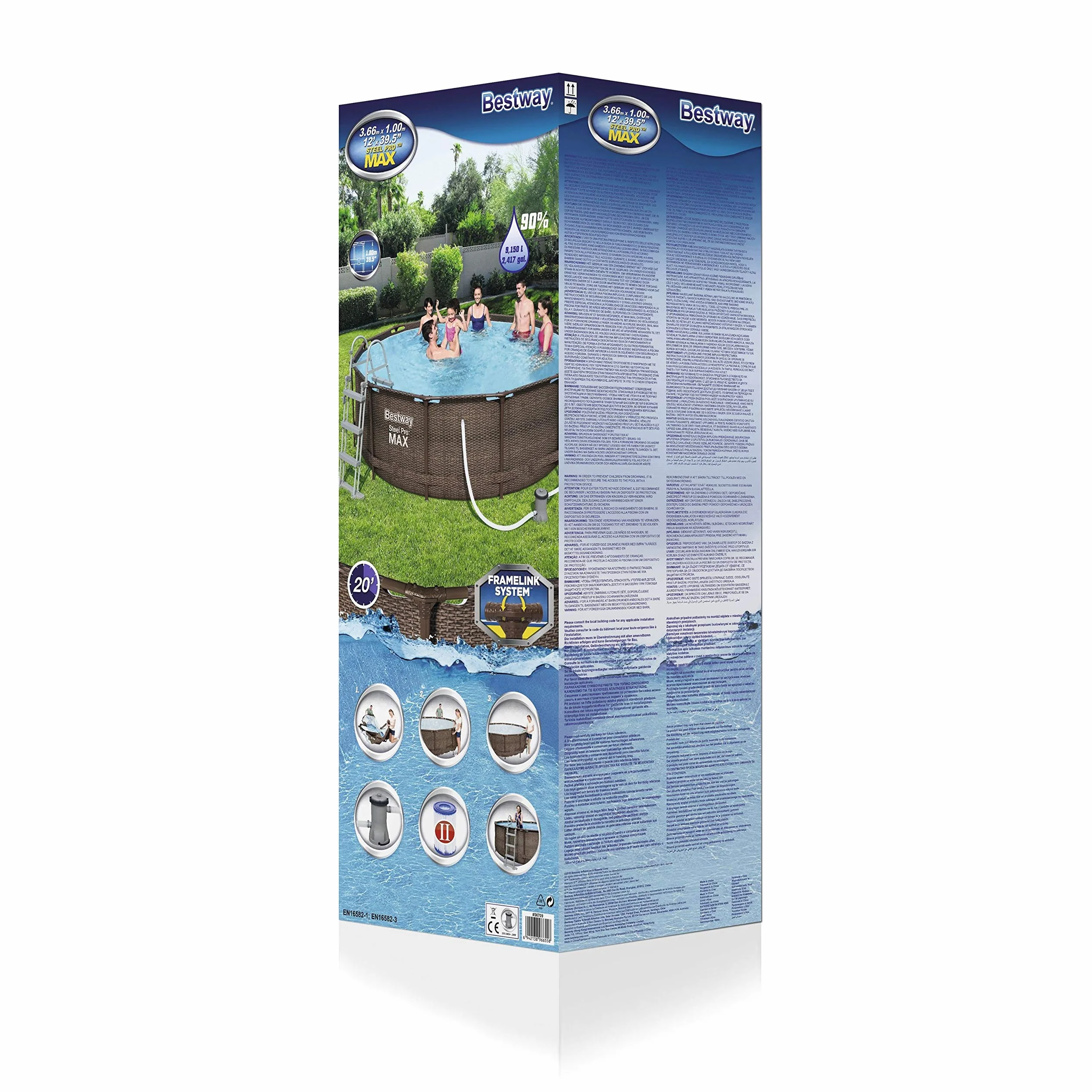 Bestway Steel Pro Max Framepool zestaw basenowy, okrągły, z pompą filtrującą i drabinką bezpieczeństwa 366 x 100 cm