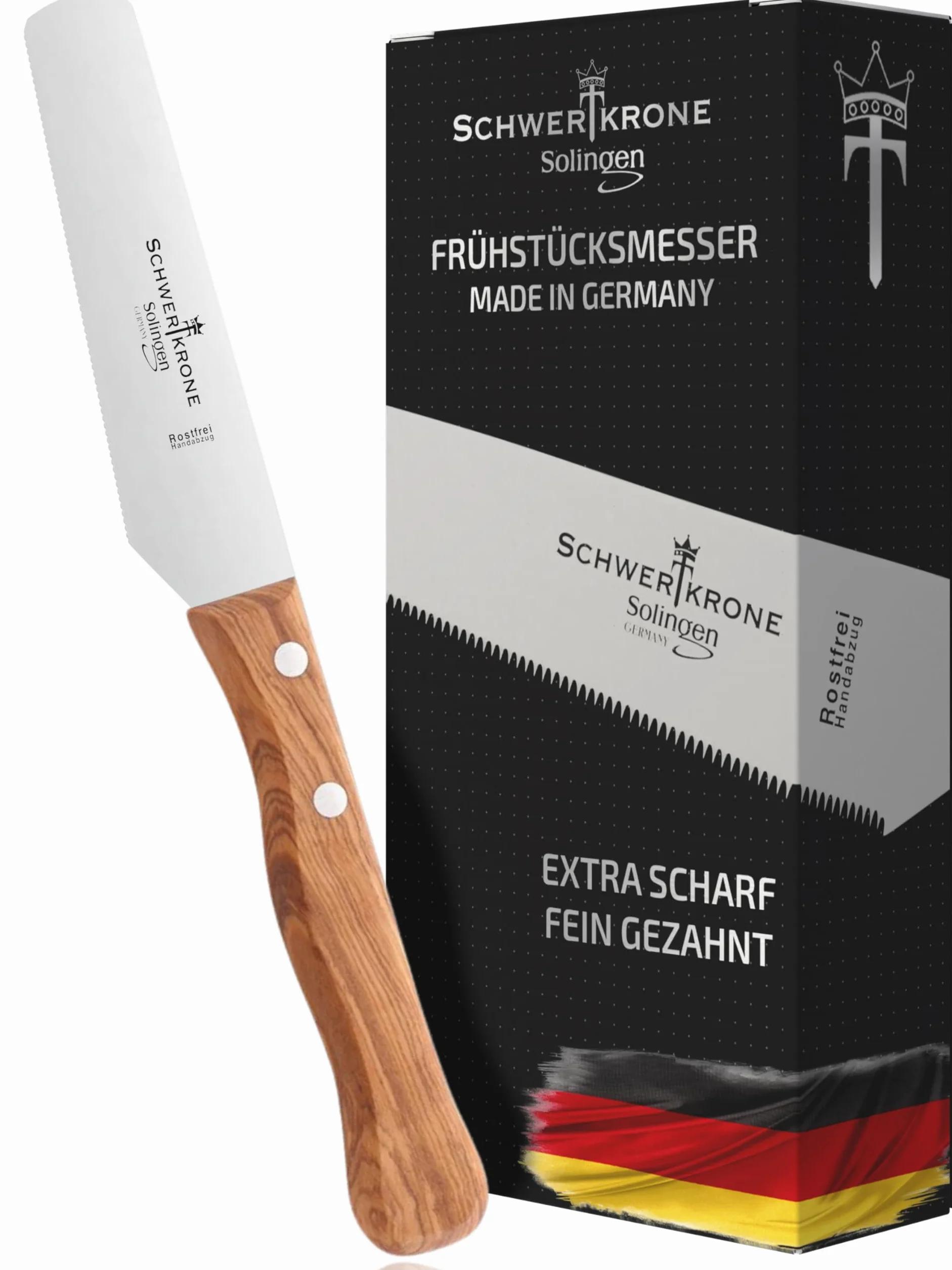 Schwertkrone Solingen nóż do masła i śniadaniowy z drewna oliwkowego – stal nierdzewna – Made in Germany