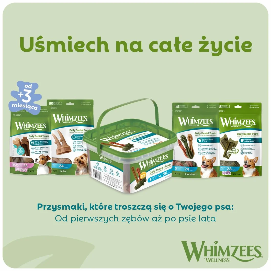WHIMZEES Szczoteczka S 24 Sztuk Gryzaki Dentystyczne dla Małych Psów Naturalne Bezzbożowe