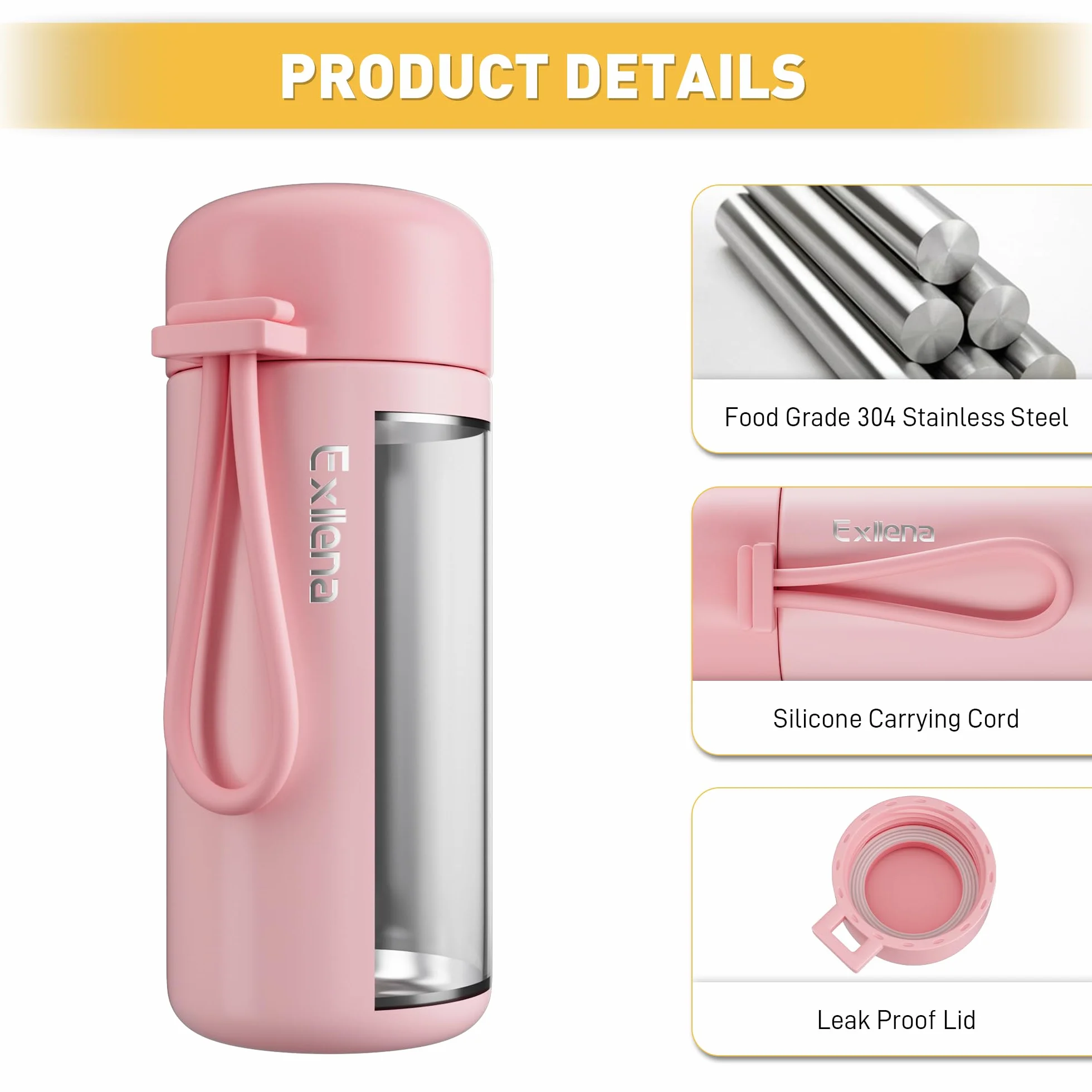 Exllena Mała piersiówka 150 ml, mini piersiówka do gorących lub zimnych napojów (różowa)