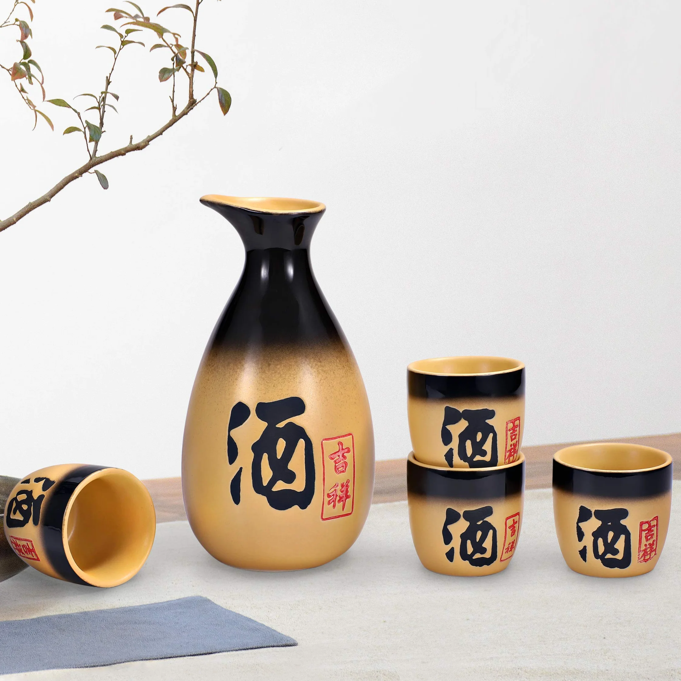 Zestaw do sake "Kyoto" 5-częściowy z kamionki, pojemność: 295 ml