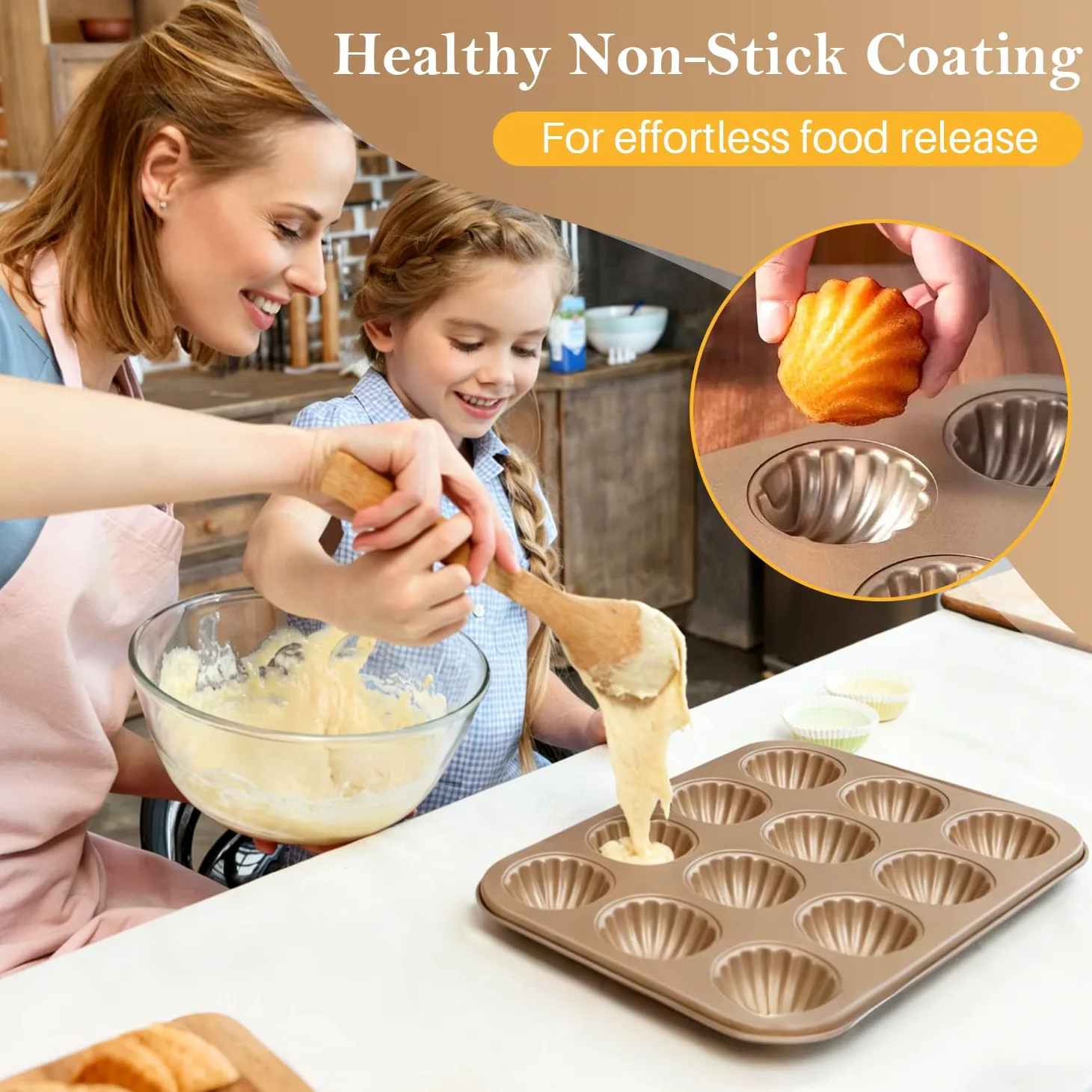 Nonstick Madeleine Pan, 12 Cavity Madeleine Cookies Trays Baking Pan Mold for Oven Baking, Warp Resistants Shell Shape Madeleines Mold Cake Pans