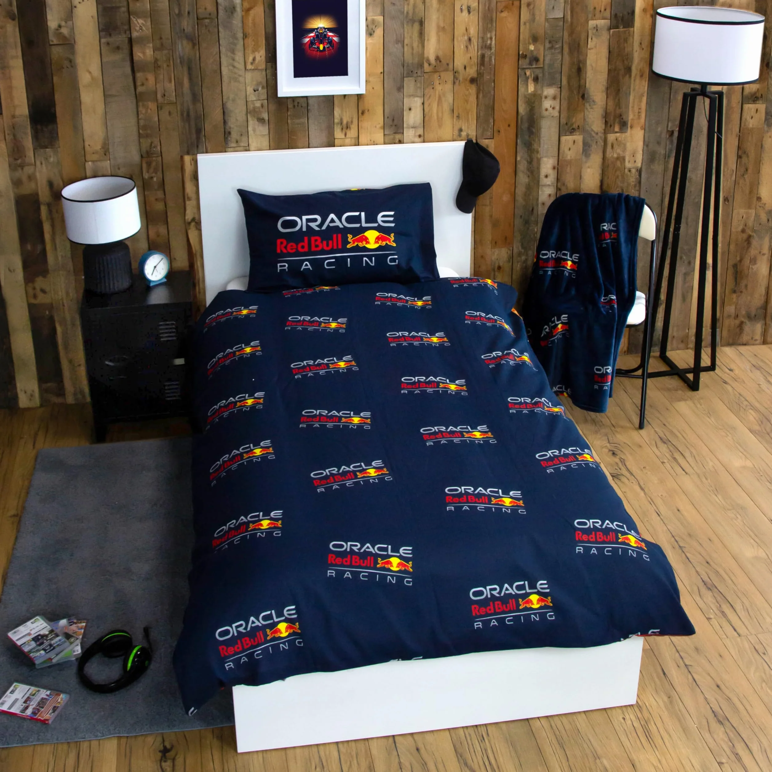 Character World Oracle Red Bull Racing oficjalny zestaw poszewek na kołdrę | Speed Design dwustronna dwustronna pościel z pasującą poszewką na poduszkę zestaw na łóżko pojedyncze | bawełna poliestrowa