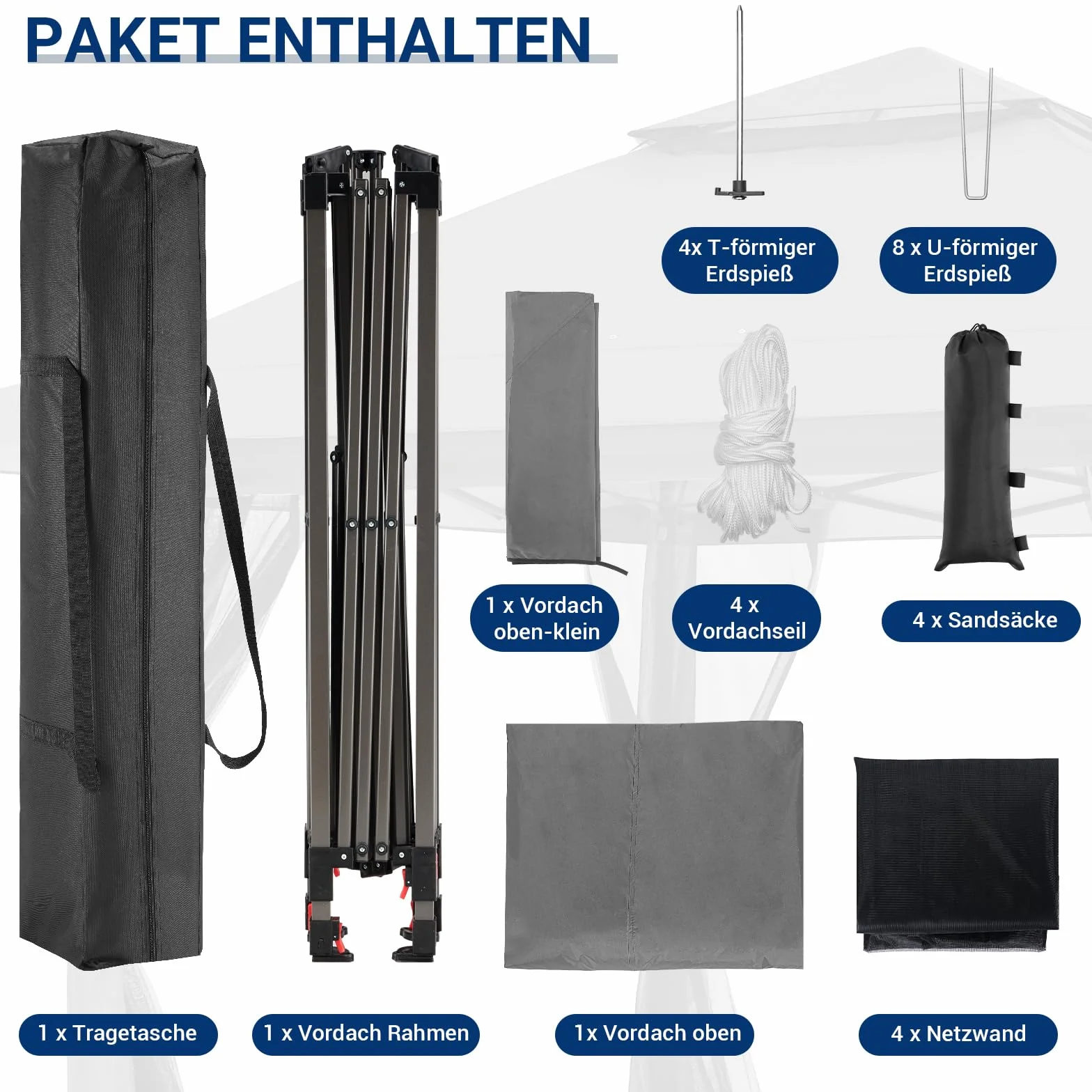 UDPATIO Pawilon Pop Up 3 x 3, wodoszczelny, stabilny, odporny na warunki zimowe z podwójnym dachem, moskitierą i 4 workami na piasek, metalowe podpory, pawilon ogrodowy na taras, imprezę, do ogrodu