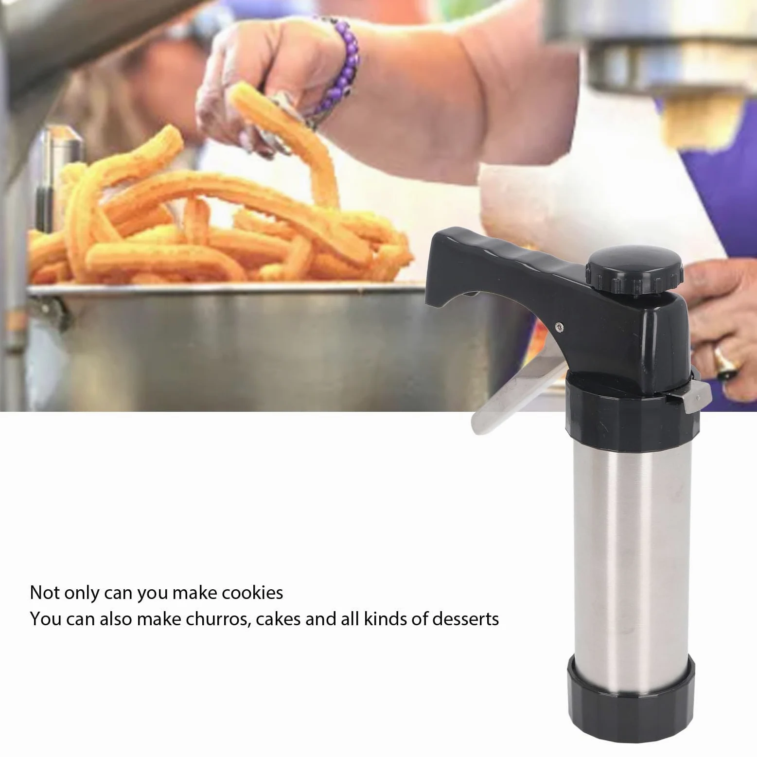 Churro Maker, Prasa do Ciastek ze Stali Nierdzewnej Prasa do Ciastek Pistolet do Robienia Ciastek Narzędzia do Dekorowania Ciasteczek na Herbatniki Ciasto Deser Churro