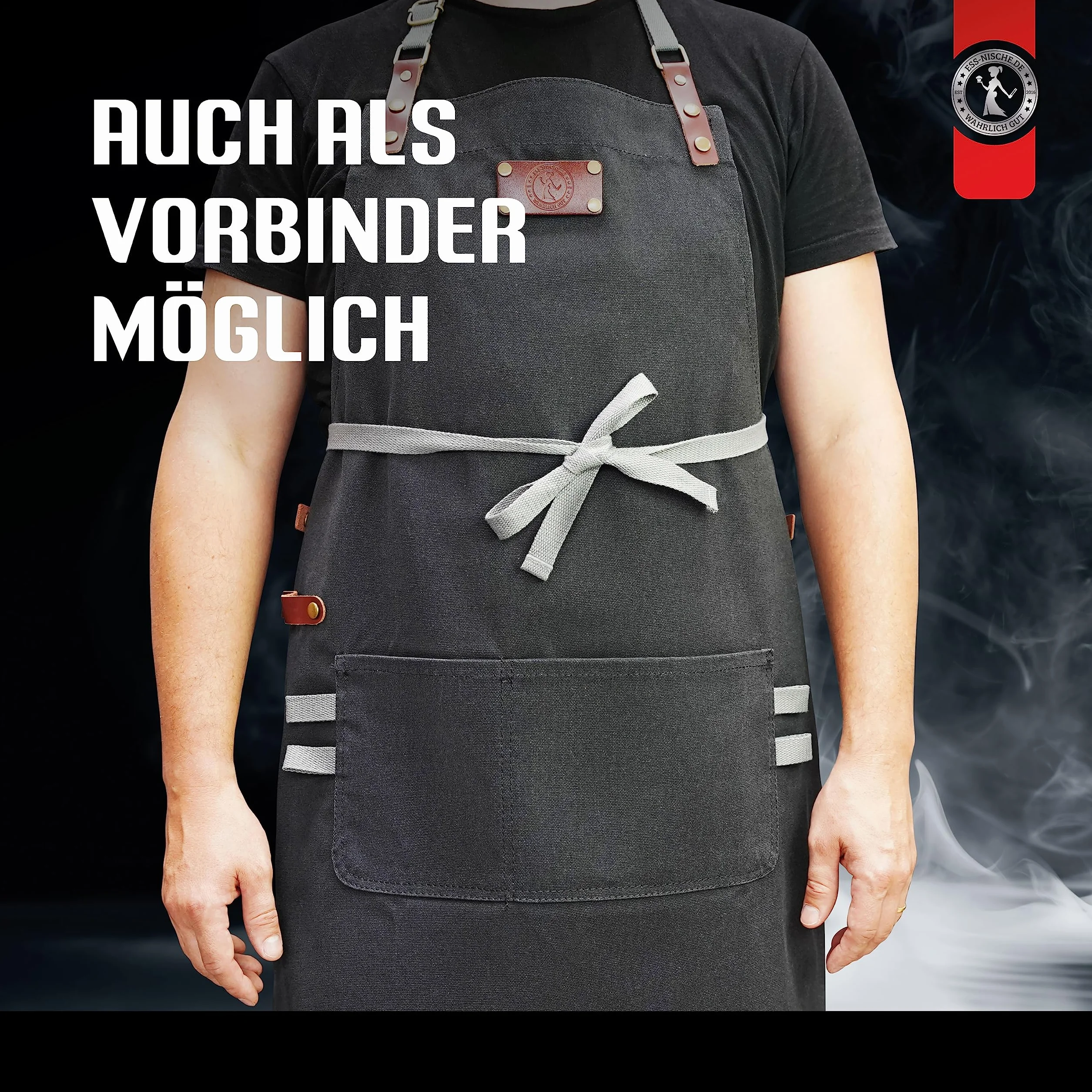 Ess-Nische® Fartuch kucharski, fartuch do grillowania dla mężczyzn i kobiet, fartuch kuchenny dla mężczyzn, idealny jako prezent dla mężczyzn, babci lub dziadka, bardzo długi fartuch dżinsowy, wiele