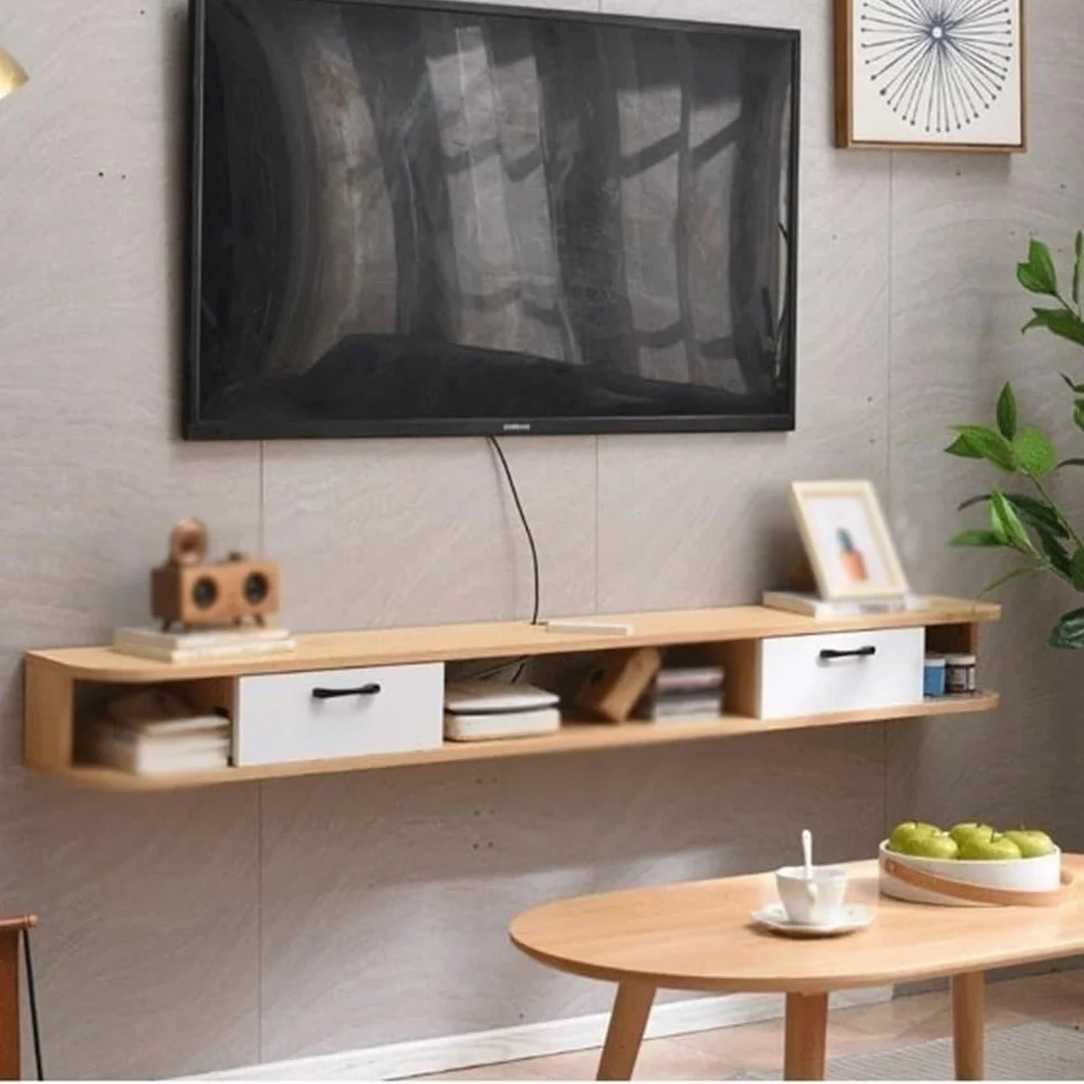 Konsola telewizyjna Wiszący stojak pod telewizor, szafka ścienna pod telewizor do salonu, jadalni, sypialni stolik pod telewizor w salonie(Natural)