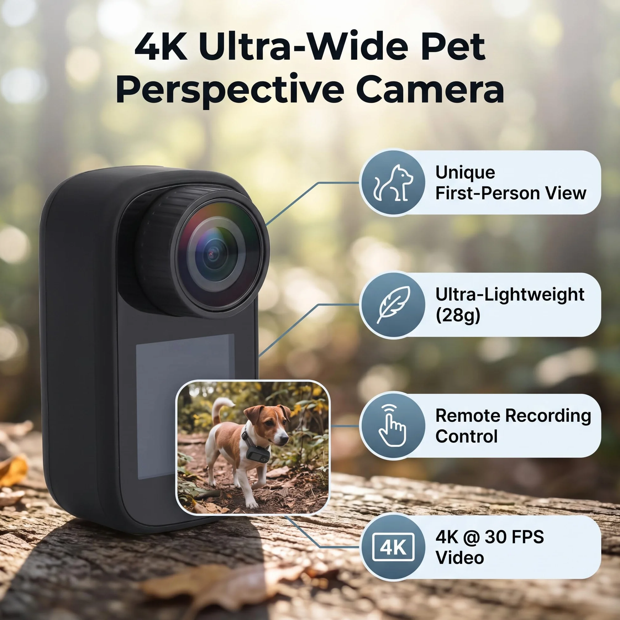 Kamera 4K WiFi HD dla Kota i Psa, Mini Kamera Akcji do Nagrywania Wideo dla Zwierząt Domowych