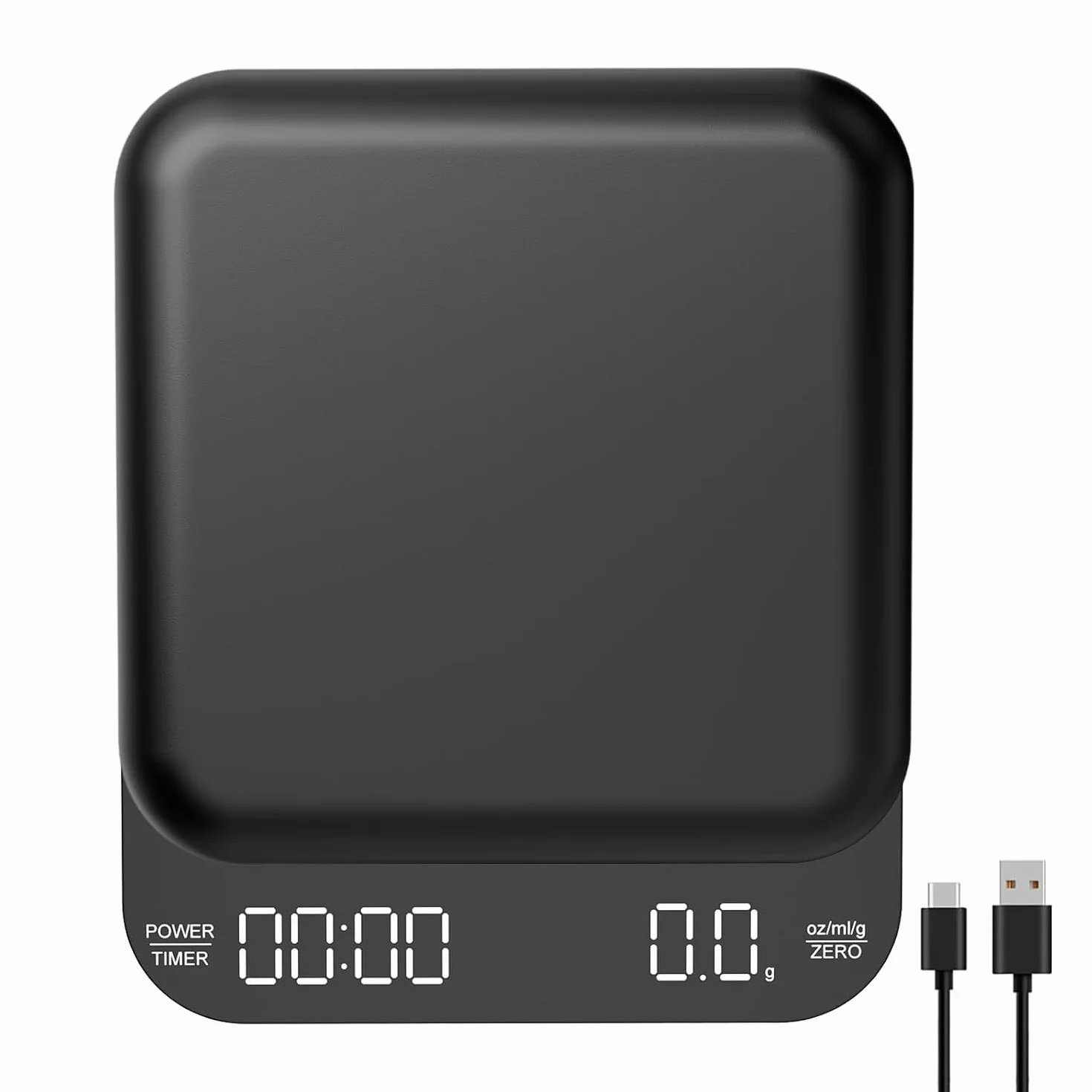 OBEST Cyfrowa mini waga do kawy z timerem, możliwość ponownego ładowania, 3 kg/0,1 g, wysoka precyzja, waga elektroniczna z ekranem LED, wodoszczelna, mała waga kuchenna, czarna