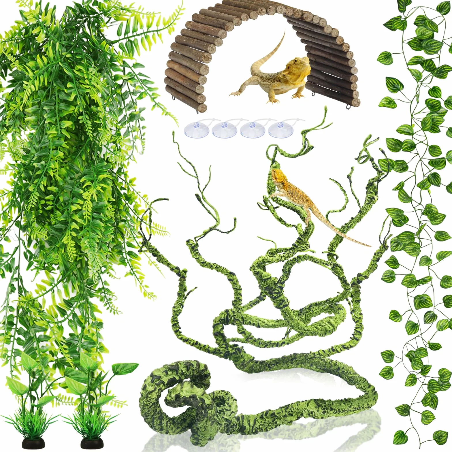 QUOZUO Sztuczne rośliny do terrarium dekoracja dla jaszczurek węże