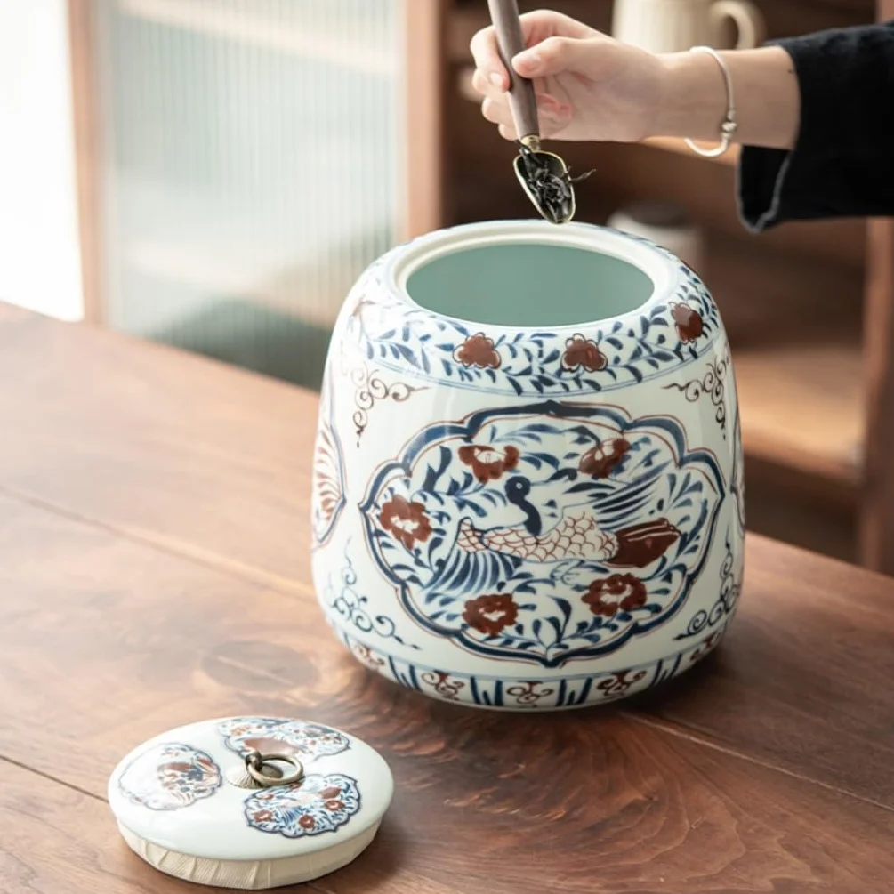 XYNSNDB Kanistry kuchenne Duży zbiornik do przechowywania herbaty luzem Ceramiczny orzech Kawa Zamknię zbiornik na płatki zbożowe Domowe pudełko na herbatę o dużej pojemności Duży cylinder na herbatę