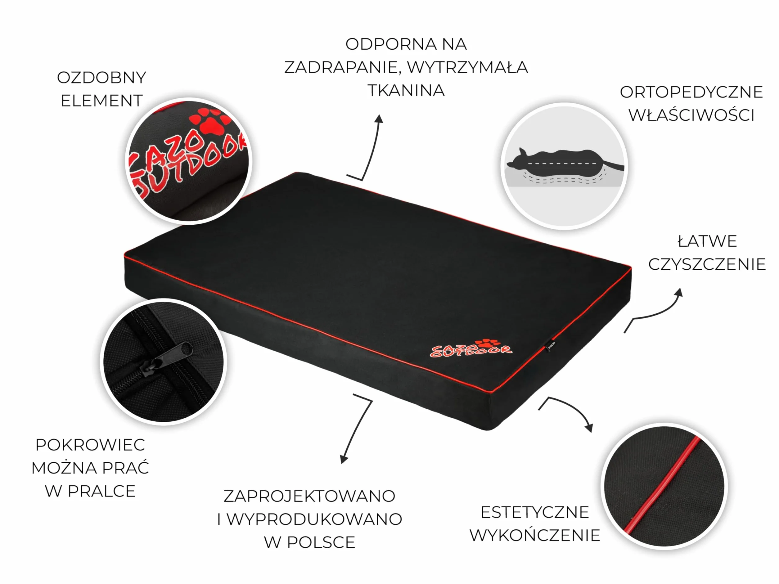 CAZO Wodoodporny Ortopedyczny Materac Legowisko dla psa 120x80x10 cm XL czarny