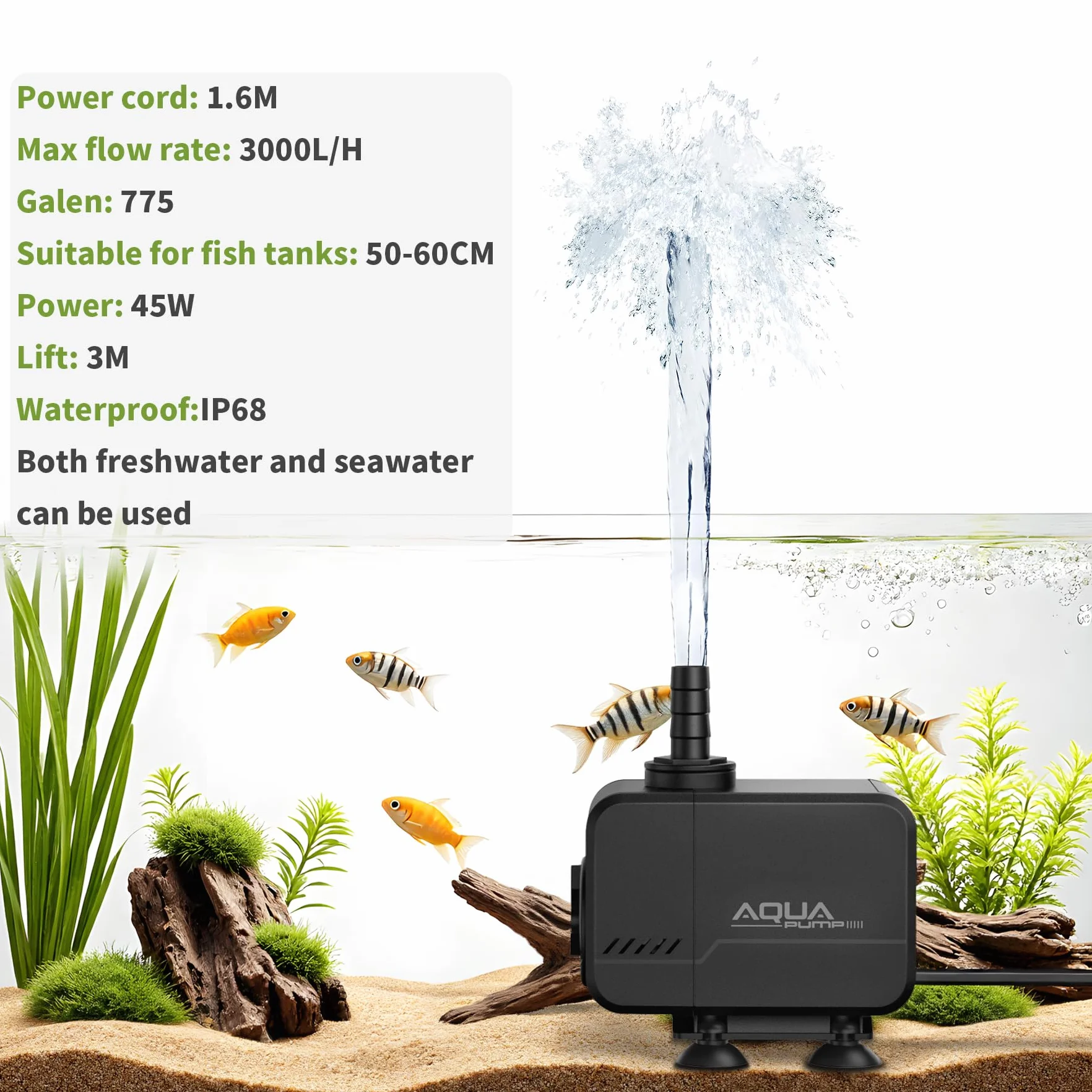 Forever Speed Pompa wodna zanurzeniowa 3000L/H LED do akwarium stawu fontanny