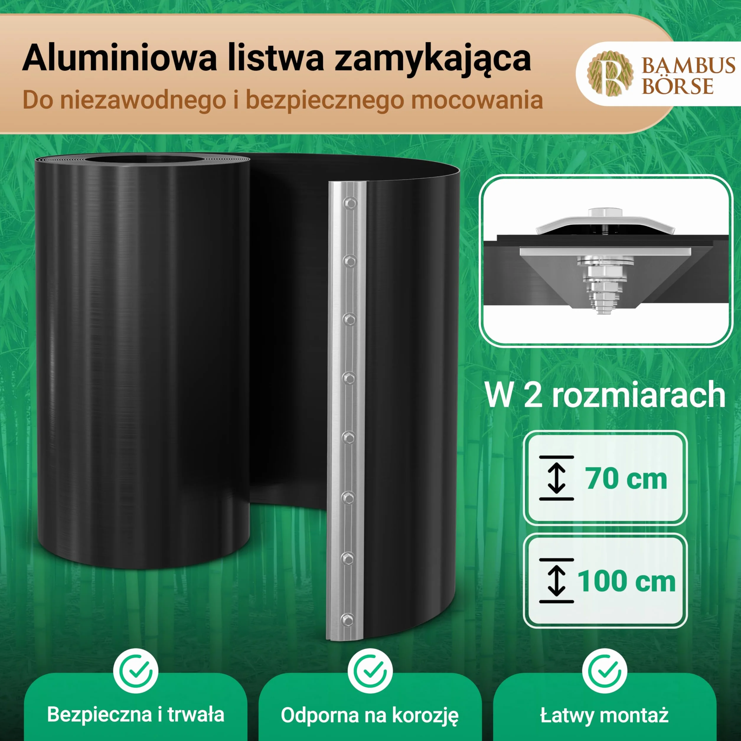 Ogranicznik korzeniowy Bariera kłącza grubość 2 mm, wysokość 70 cm, długość 7 metrów i szyna zamykająca