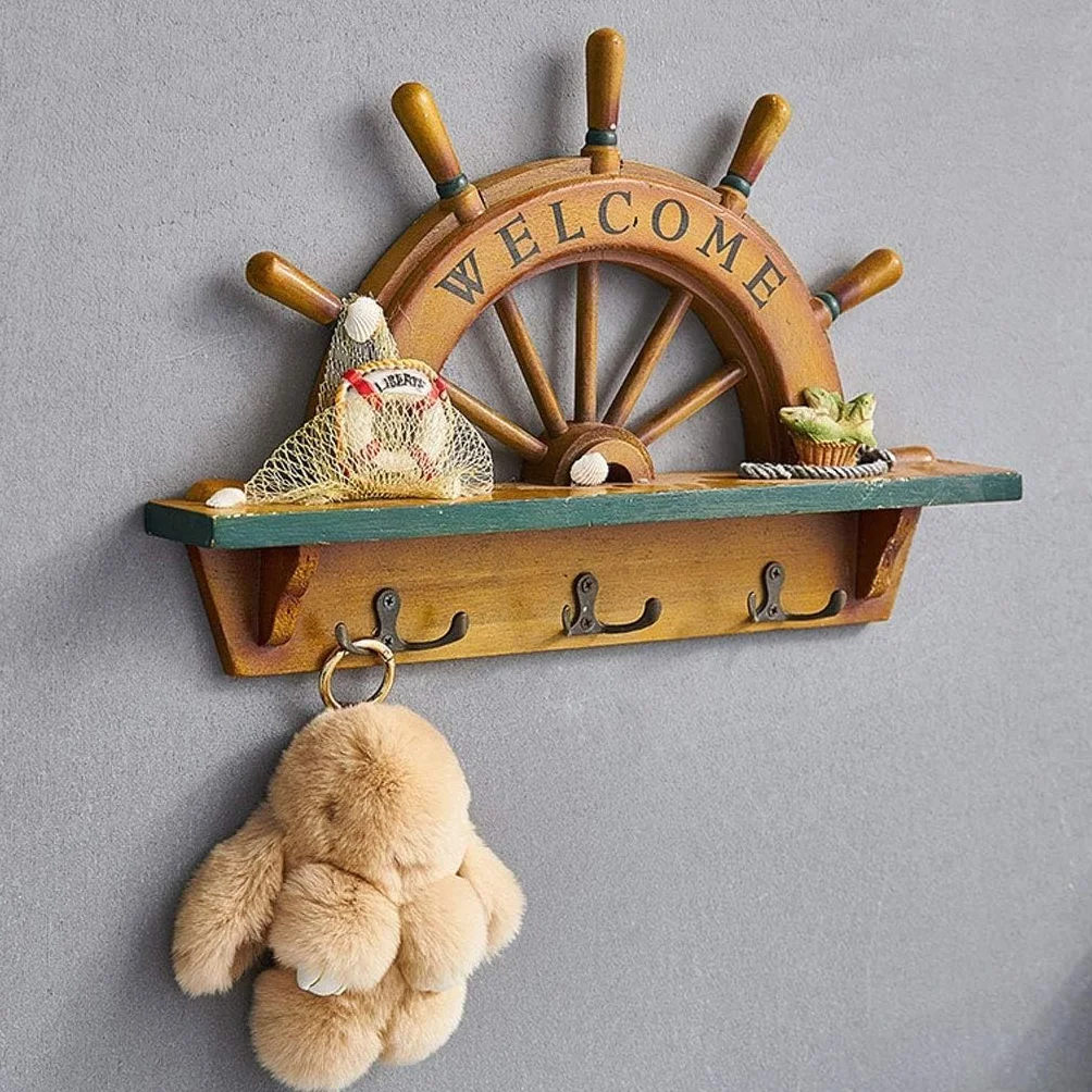 Wieszak na płaszcze Drewniany wieszak ścienny Wieszaki na płaszcze Ścienny Dekoracja ścienna, Heavy Duty Key Hat Rack Holder (Color : Natural)