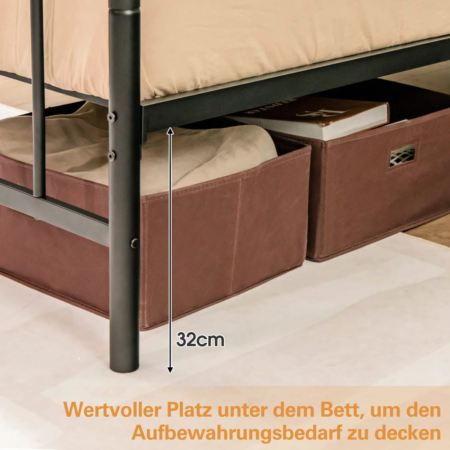 Costway Metalowa rama łóżka, na materac 200 x 140 cm, rama łóżka podwójnego, ze stelażem, z miejscem do przechowywania pod łóżkiem, metalowe łóżko dla gości