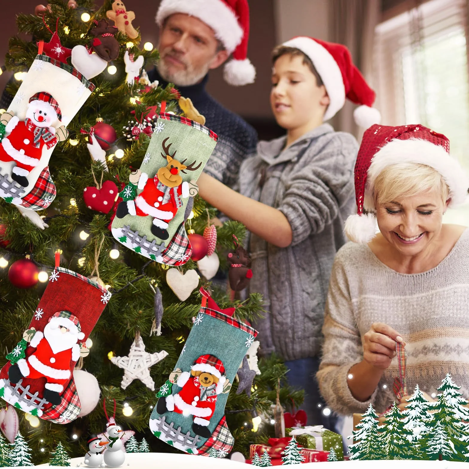 Zestaw skarpet Mikołaja, 2025 Nowe skarpety bożonarodzeniowe, buty Mikołaja do napełniania, skarpety bożonarodzeniowe do zawieszenia, Christmas Stocking Set, skarpety Mikołaja, dekoracja