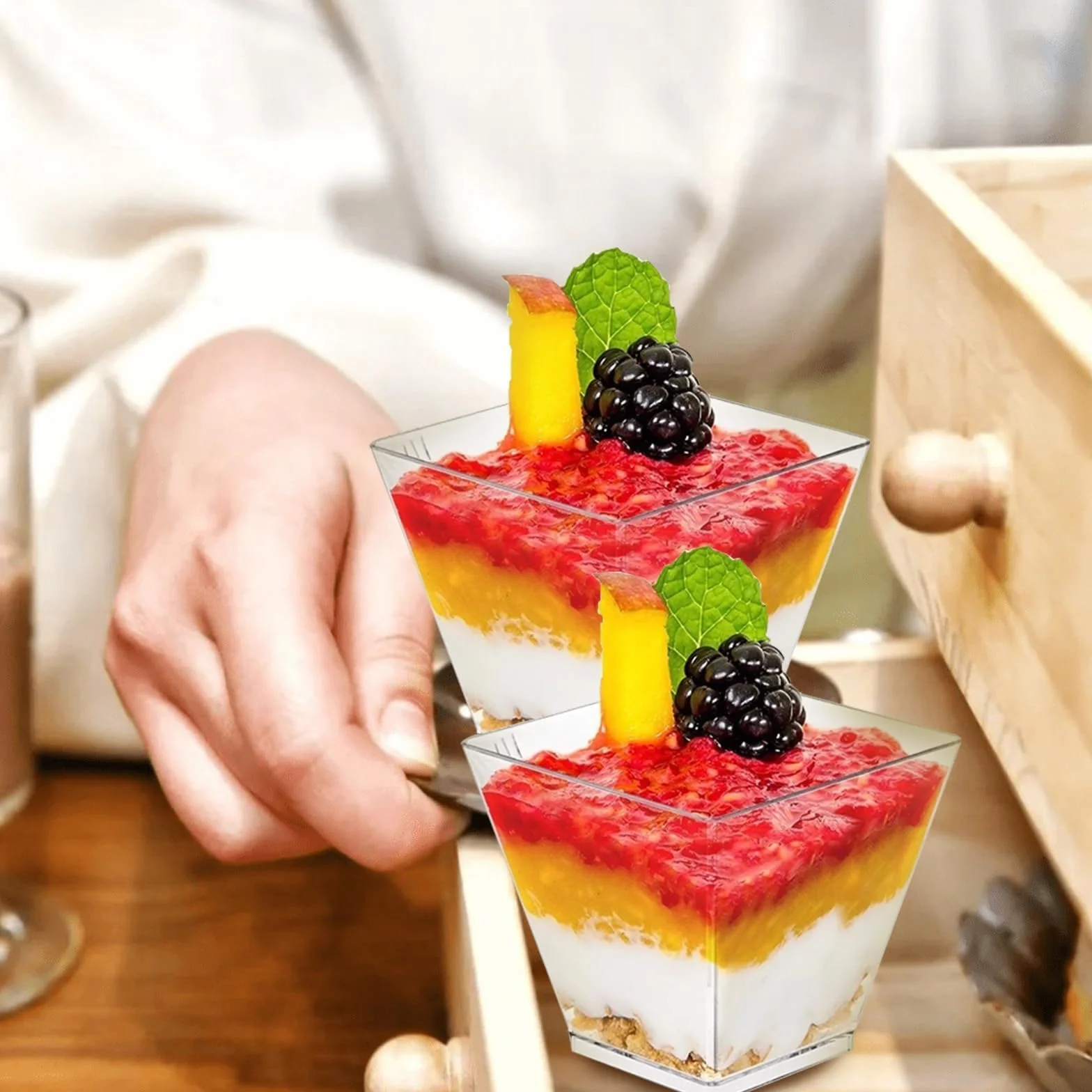 Zestaw 100 kubeczków deserowych, miseczki deserowe o pojemności 60 ml oraz kubeczki deserowe wielokrotnego użytku, odpowiednie do musów (60ML, 100, sztuk)