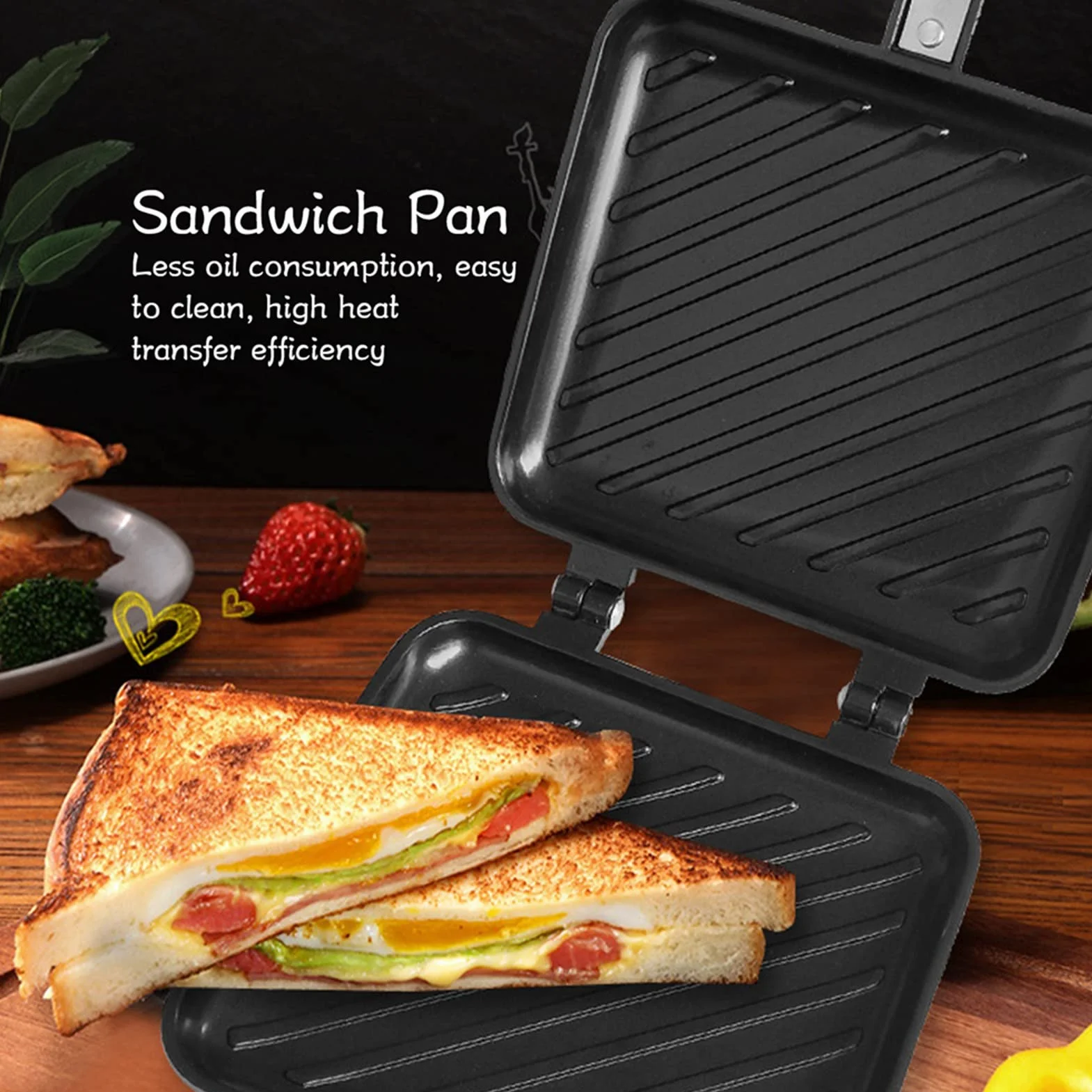 Opiekacz do Kanapek śniadaniowych, Nieprzywierający Toster do Kanapek Panini, Dwustronna Blacha do Pieczenia, Łatwy Uchwyt, Wzór Siatki, Idealny dla Kuchni, Picników i Innych Przypadków.