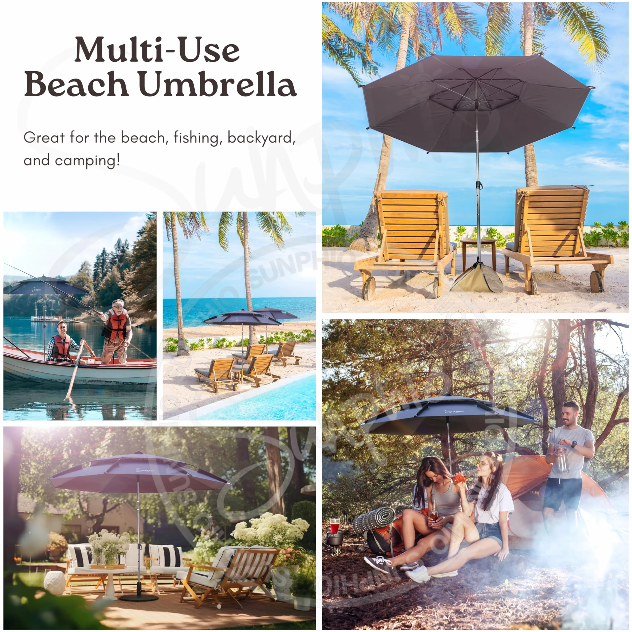 Sunphio Parasol Plażowy 220 cm, Odporny na Wiatr, Ochrona UV 50+, Duży Lekki Parasol Podróżny z Kotwicą, Do Ogrodu i Plaży