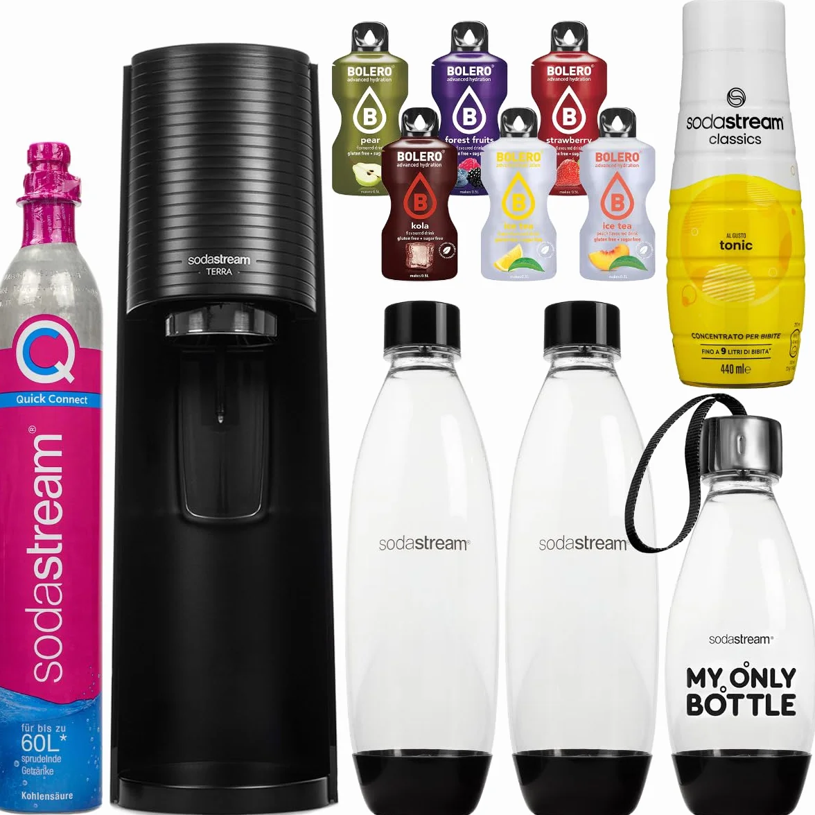 Sodastream SATURATOR DO WODY TERRA BIAŁY 3 BUTELKI + CYLINDER + 6 NAPOJÓW