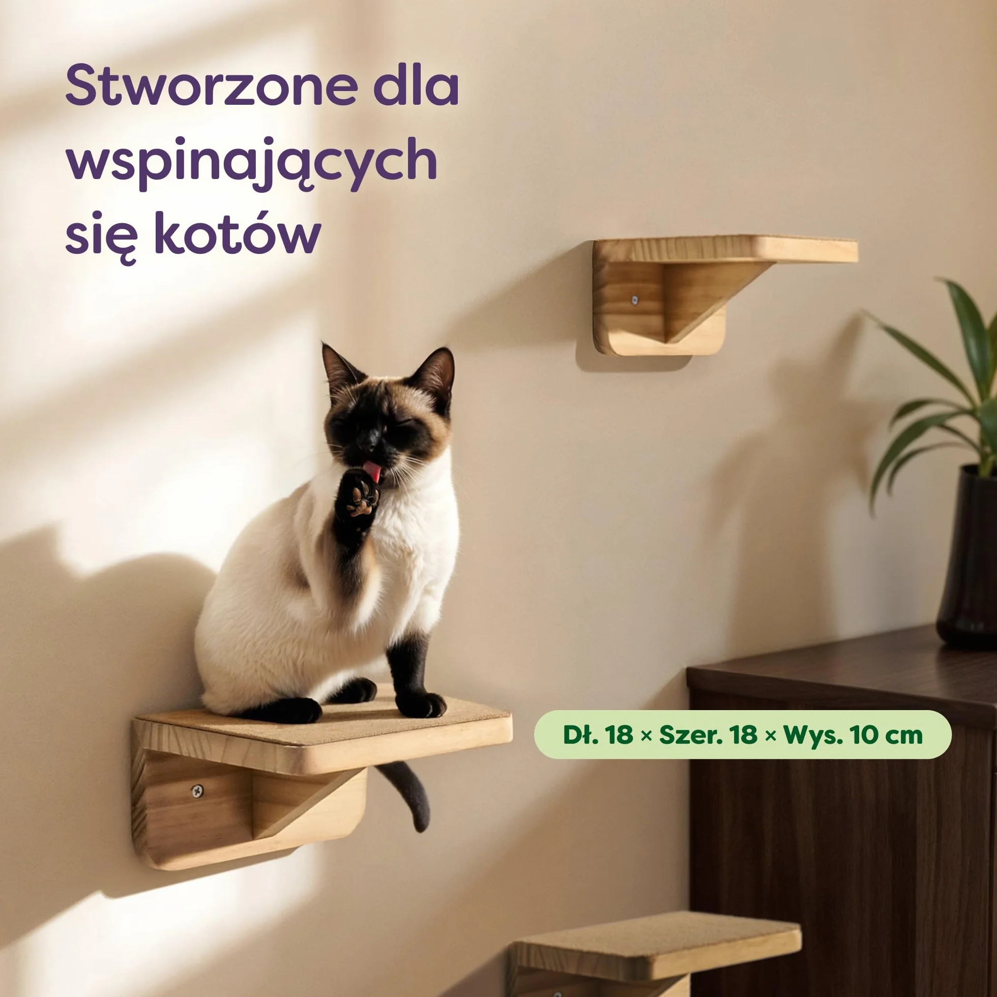 Ścianka Wspinaczkowa Dla Kotów - 3 Ścianka Schodowa Dla Kotów - Fsc® Drewno Sosnowe - Antypoślizgowa Włóknina - Łatwy Montaż - Udźwig Do 30kg (Beż, 18x10cm, 1)