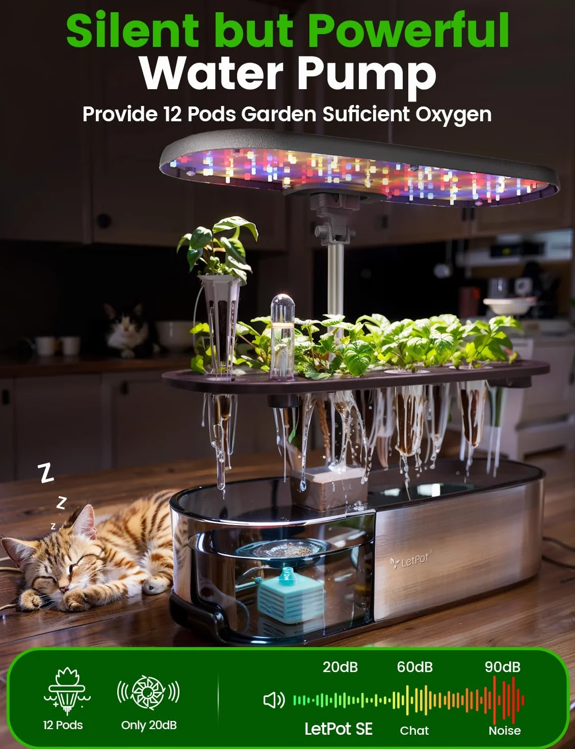 LETPOT LPH-SE Hydroponiczny system uprawy, 12 kapsułek, inteligentny zestaw ogrodowy ziołowy, do wewnątrz, ogród, sterowany aplikacją i WiFi, z diodą LED 24 W, zbiornik na wodę 5,5 l, system