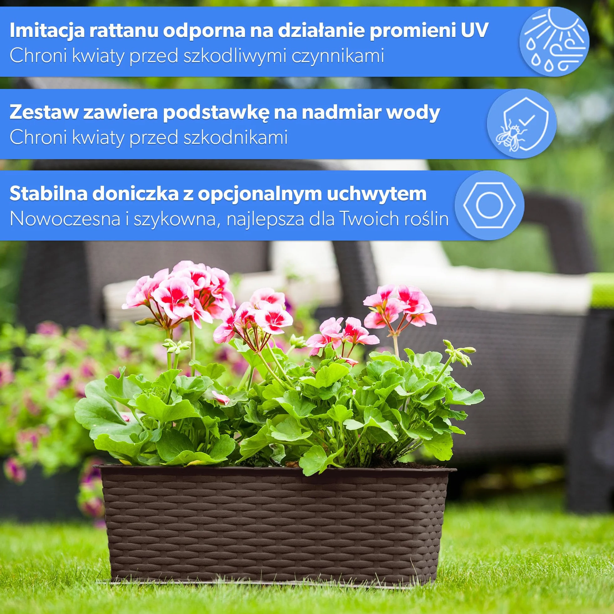 KADAX Skrzynka Balkonowa 60cm, ok. 12L, skrzynka z tworzywa odporna na warunki, Brązowy, prostokątna na Balkon, Taras i do Ogrodu