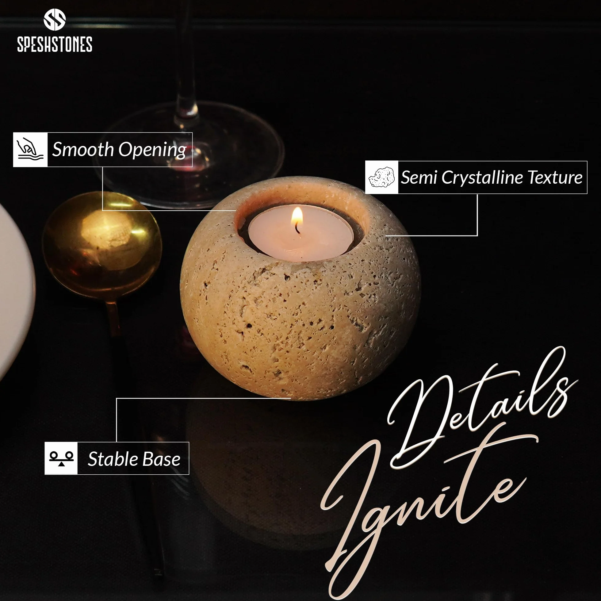 SPESHSTONES marmurowe świeczniki na świeczki tealight 3.5 cala Trawertynowe świeczniki wotywne na prezenty ślubne i małe świeczki tealight, zestaw 2 świeczników do dekoracji stołu