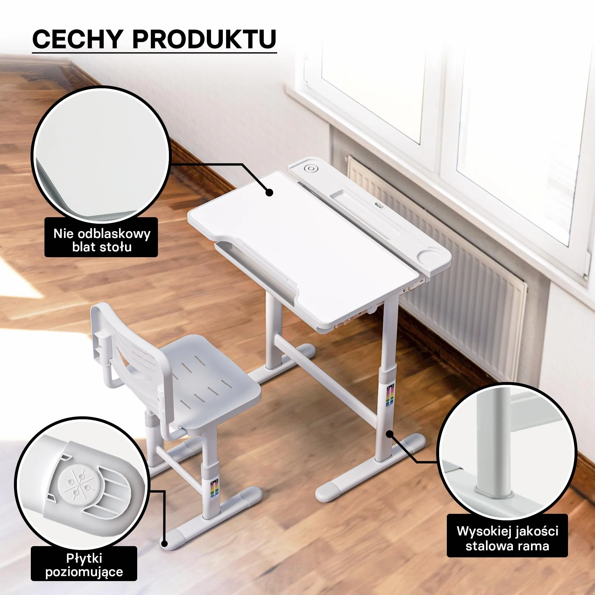 Zestaw mebli dziecięcych z regulacją wysokości, biurko z krzesłem dla dziecka w wieku szkolnym, ergonomiczne meble edukacyjne rosnące z dzieckiem, do nauki pisania rysowania i czytania
