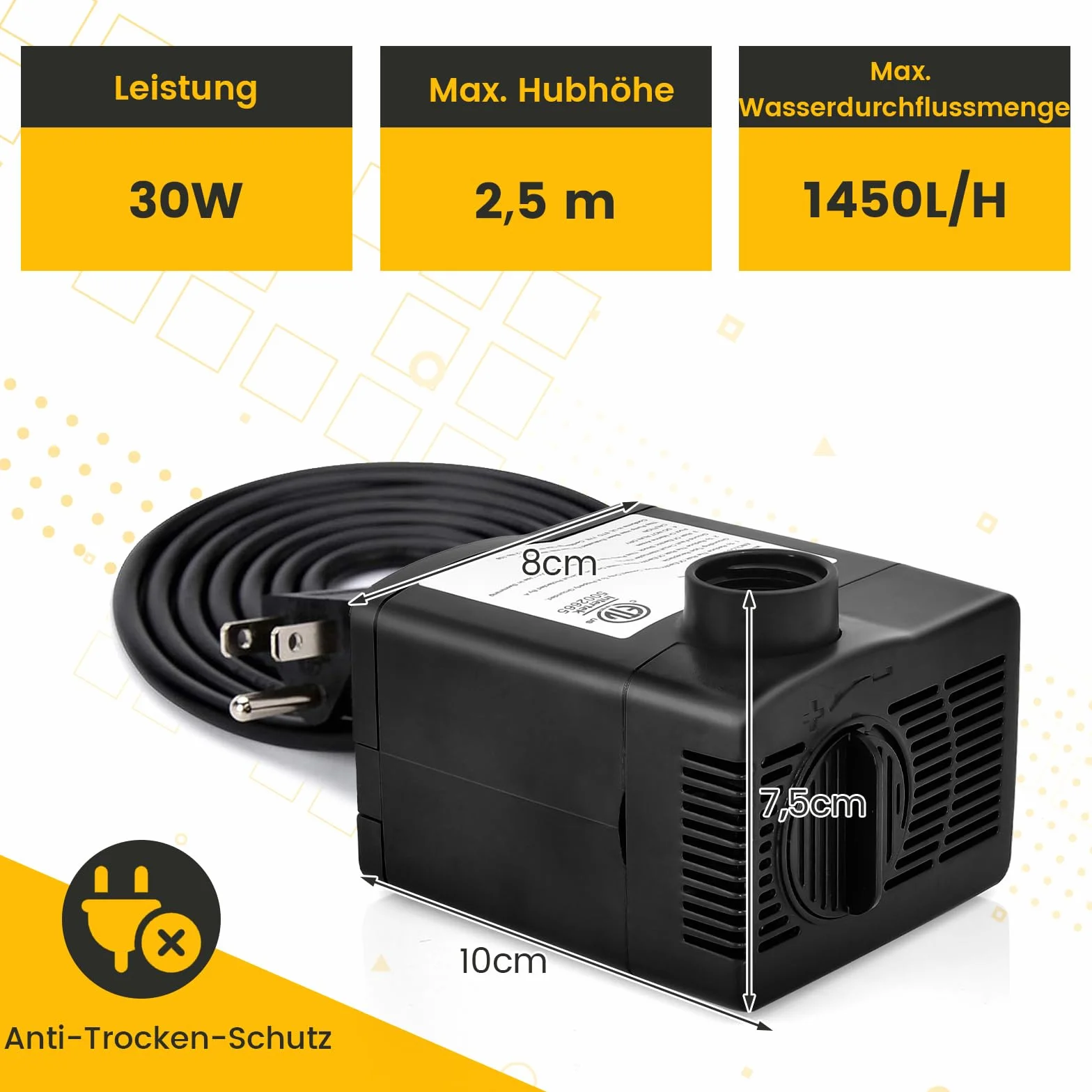 COSTWAY Pompa do akwarium 30 W 1450 l/h 2,5 m