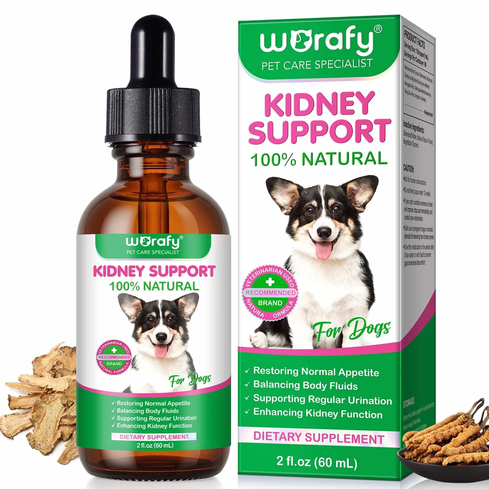 Pies Kidney Support Drops, 100% naturalne leczenie dróg moczowych dla psów, 60 ml, wspomaga czynność nerek