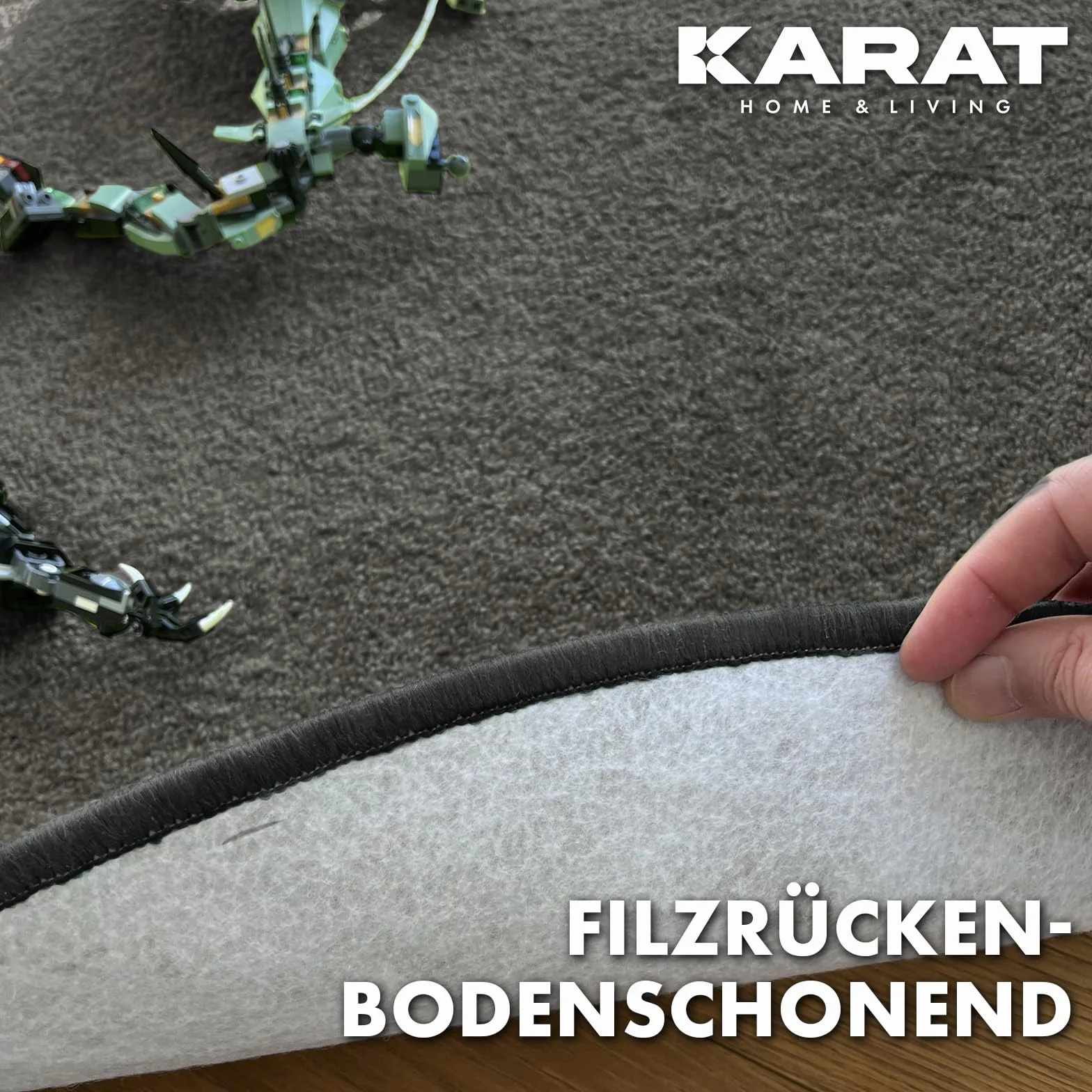 KARAT Okrągły dywan Ø 50 cm, antracyt – nowoczesny, puszysty welurowy dywan z krótkim włosiem do pokoju dziecięcego – dywan do zabawy, dywan dla dzieci, krokodyl