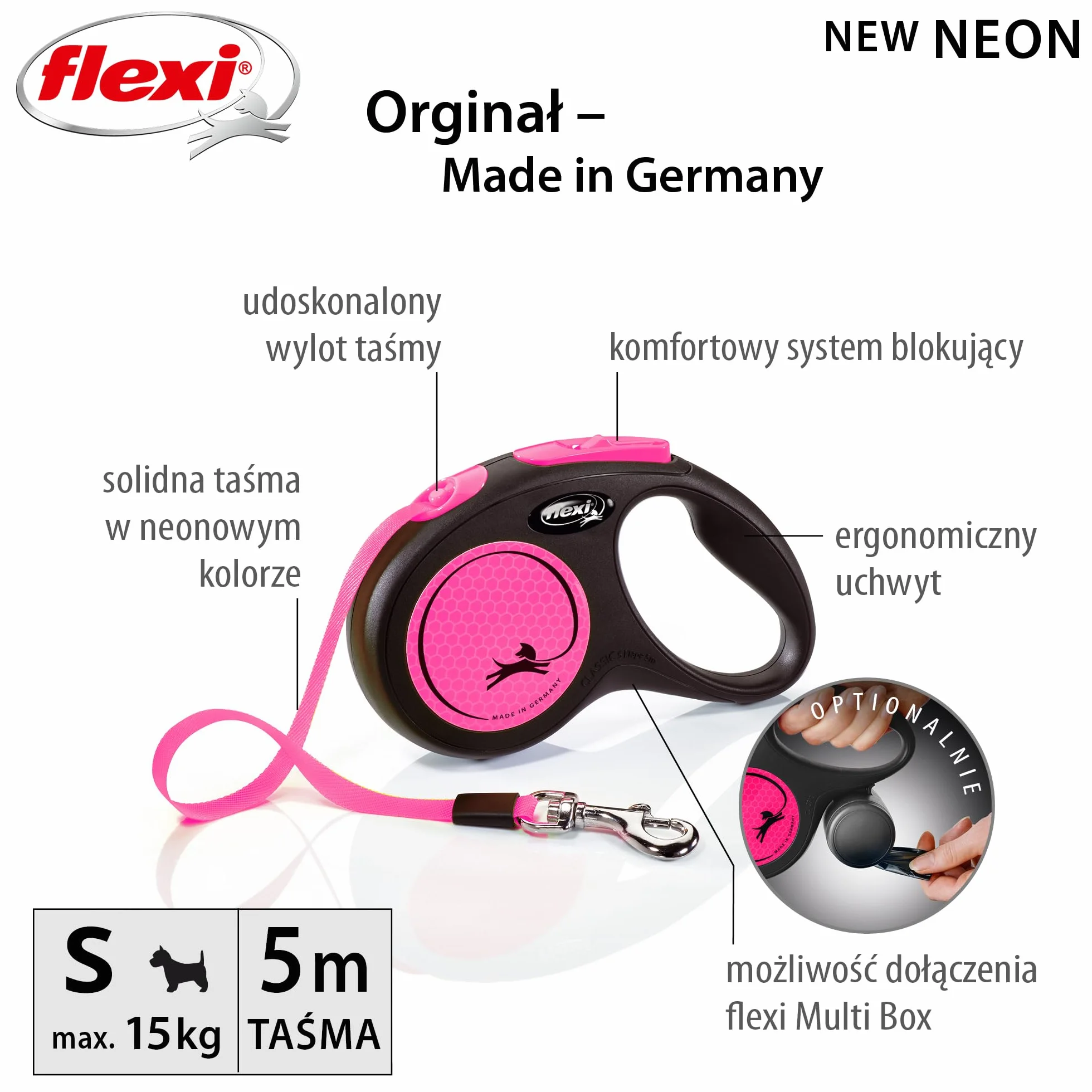 Flexi neonowa taśma smycz dla psa 5 m do 15 kg