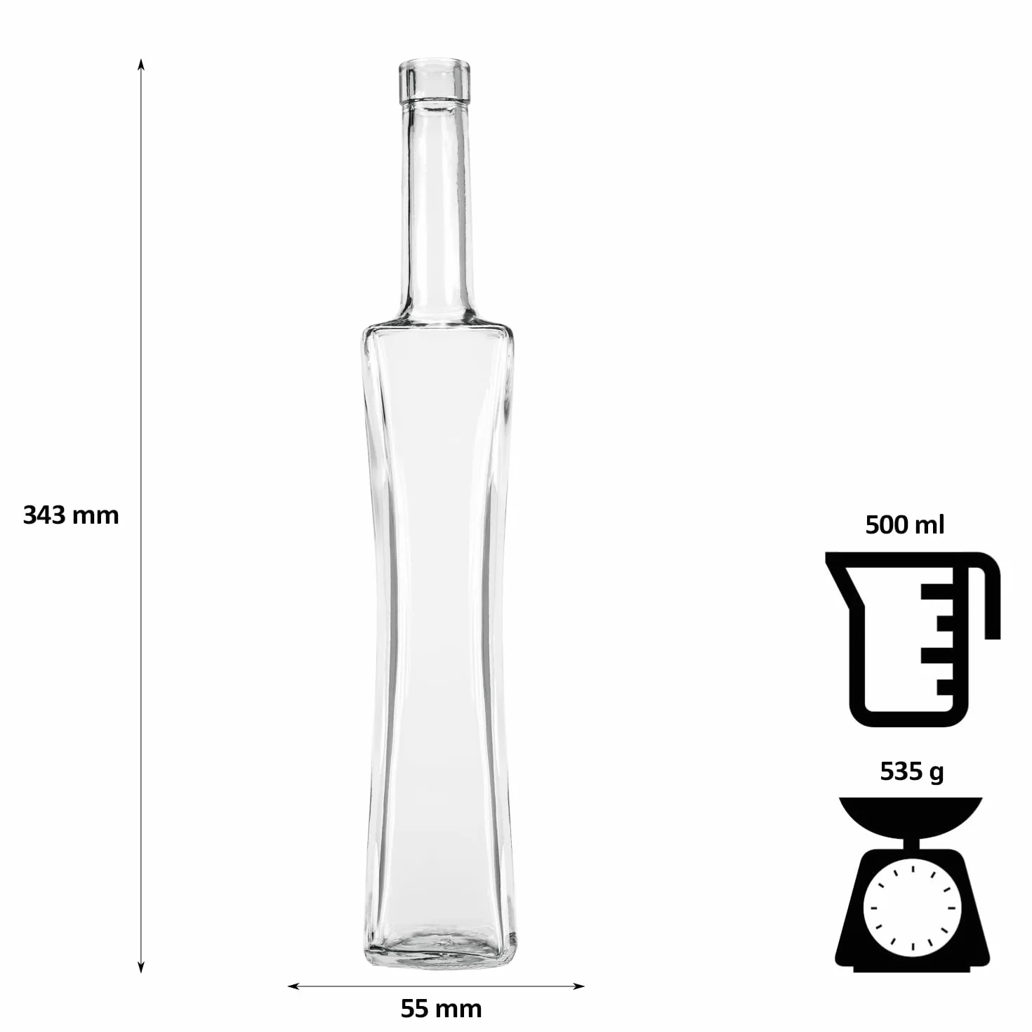 Quadra szklane butelki do napełniania, stylowe i nowoczesne, do przechowywania wina, nalewek, miodu i syropów, pustych butelek z zakrętką, 5 sztuk, 500 ml